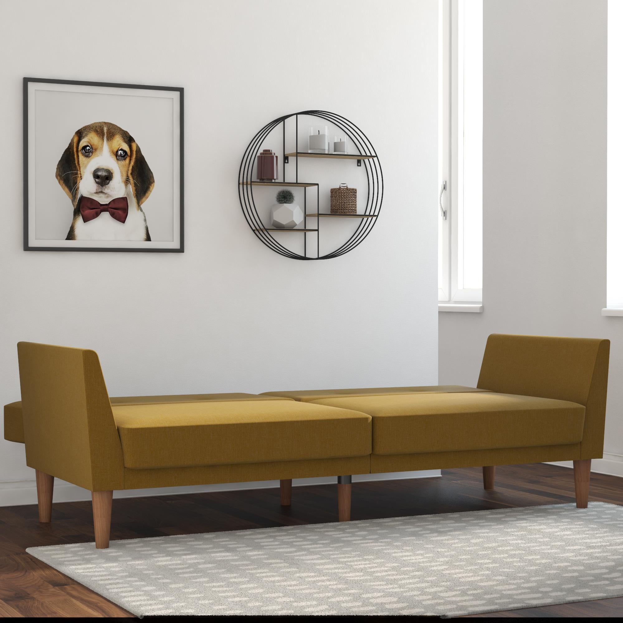 Bäddsoffa - 204x85x83 cm - för 3 personer, klädd med linne - gul - Regal