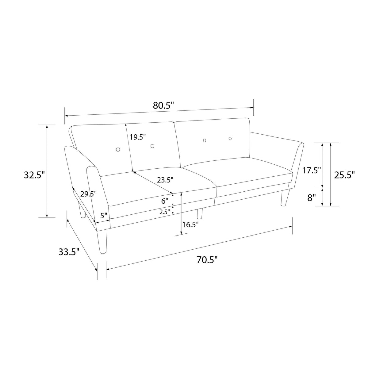 Bäddsoffa - 204x85x83 cm - för 3 personer, klädd med linne - blå - Regal