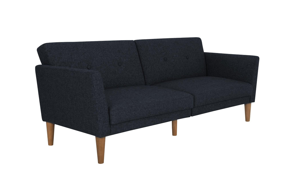 Bäddsoffa - 204x85x83 cm - för 3 personer, klädd med linne - blå - Regal