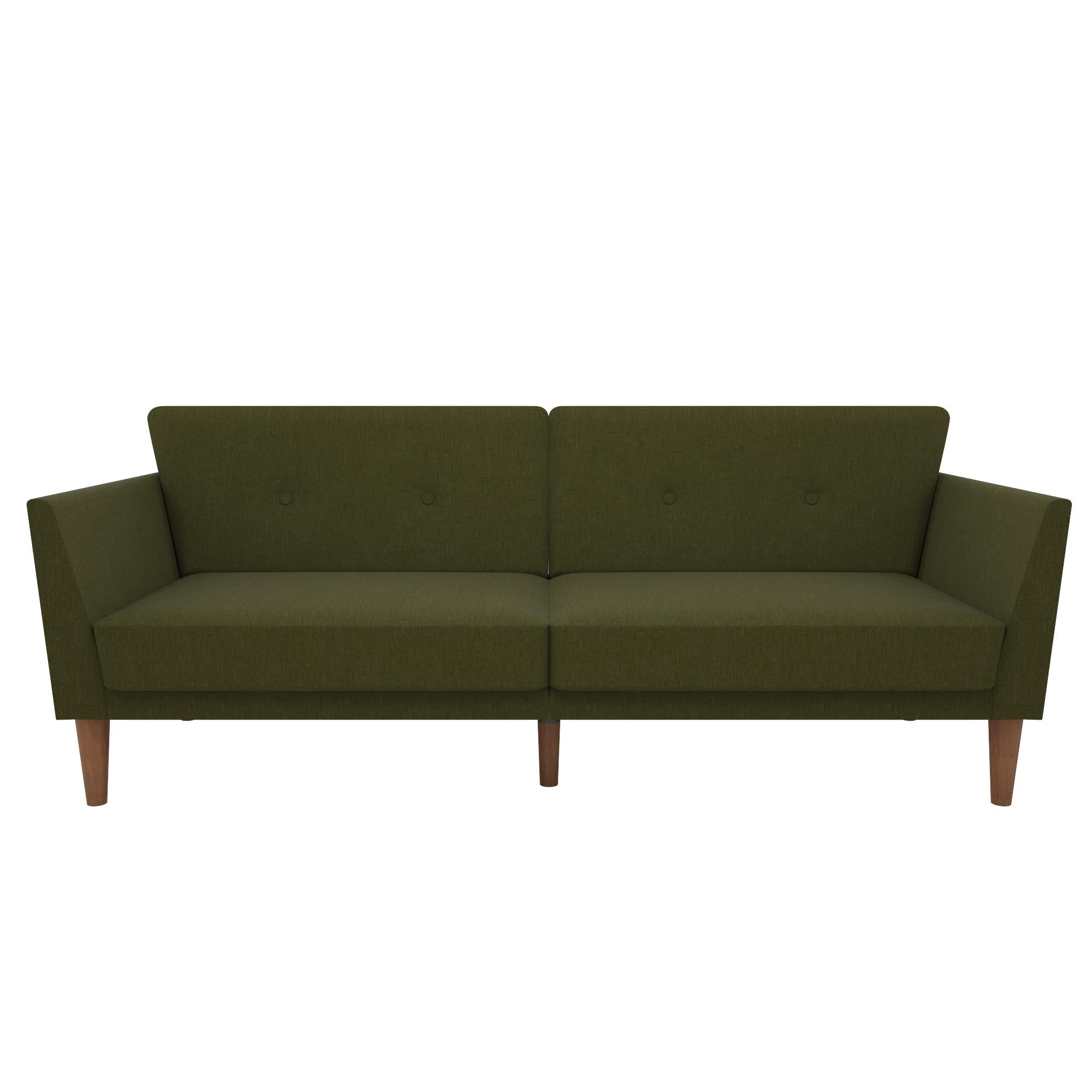 Bäddsoffa - 204x85x83 cm - för 3 personer, klädd med linne - grön - Regal