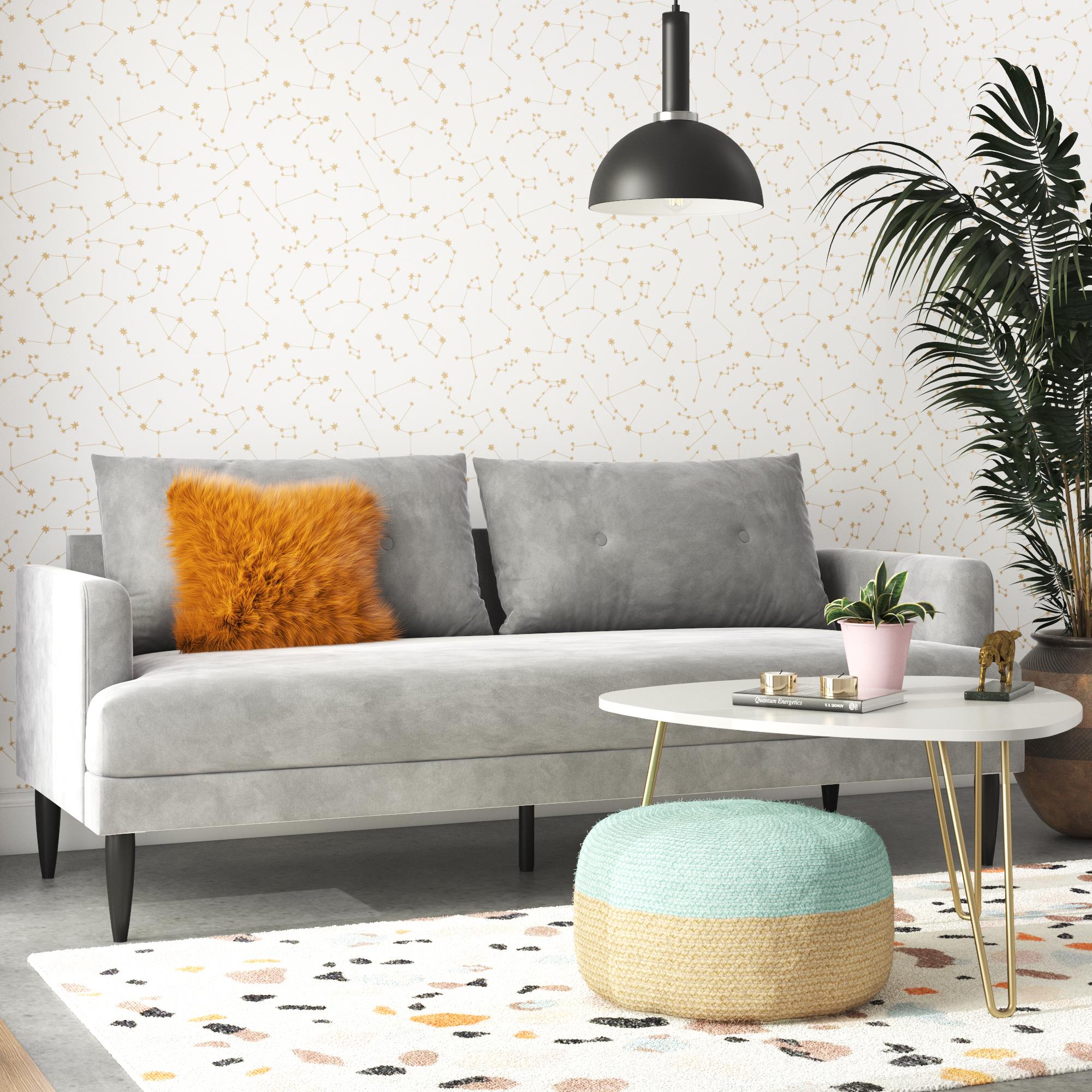Soffa - 200x79x84 cm - för 3 personer, med sammetsklädsel och svarta metallben - grå - Bailey