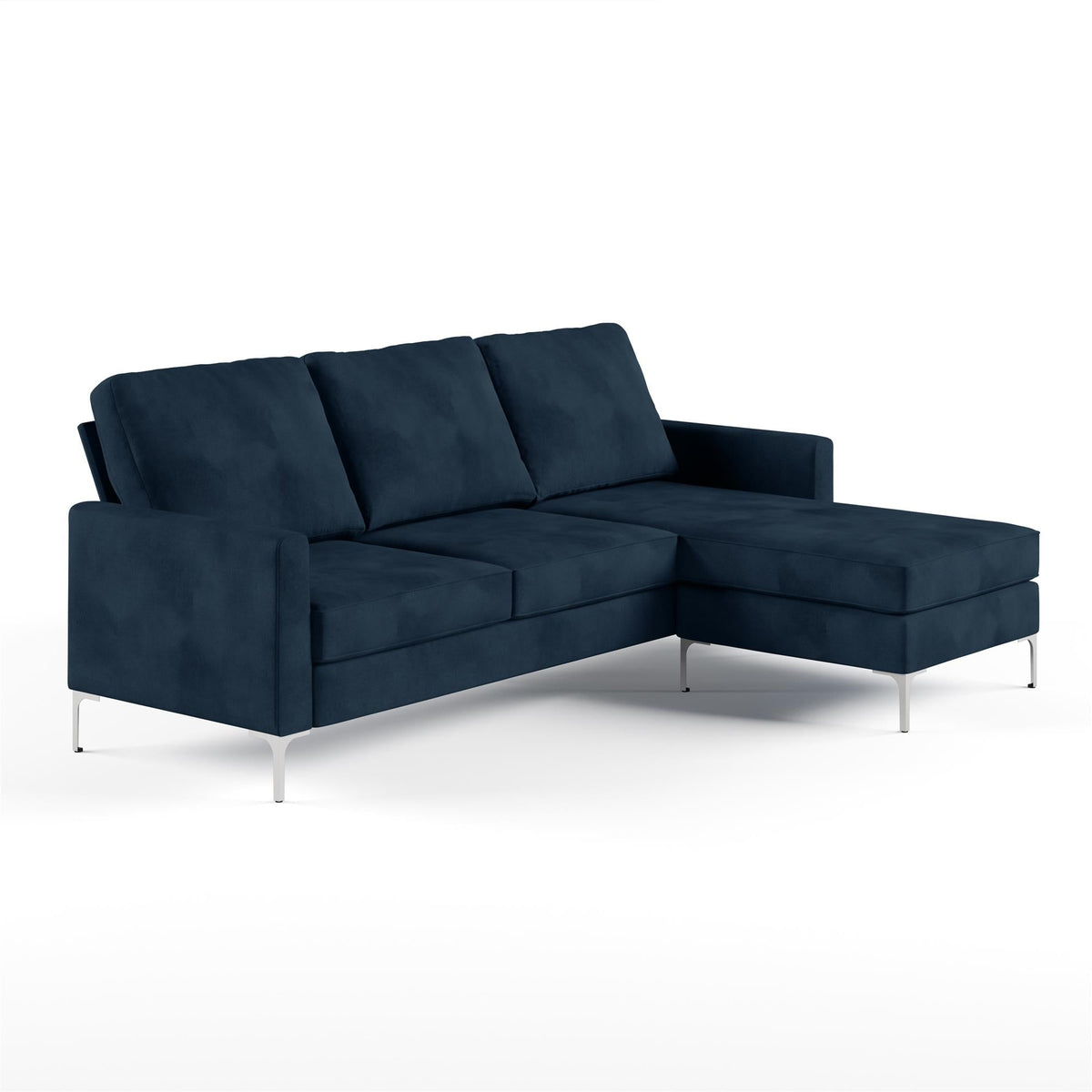 Soffa med schäslong - 208x152x90 cm - för 3 personer, klädd i sammet - blå - Chapman