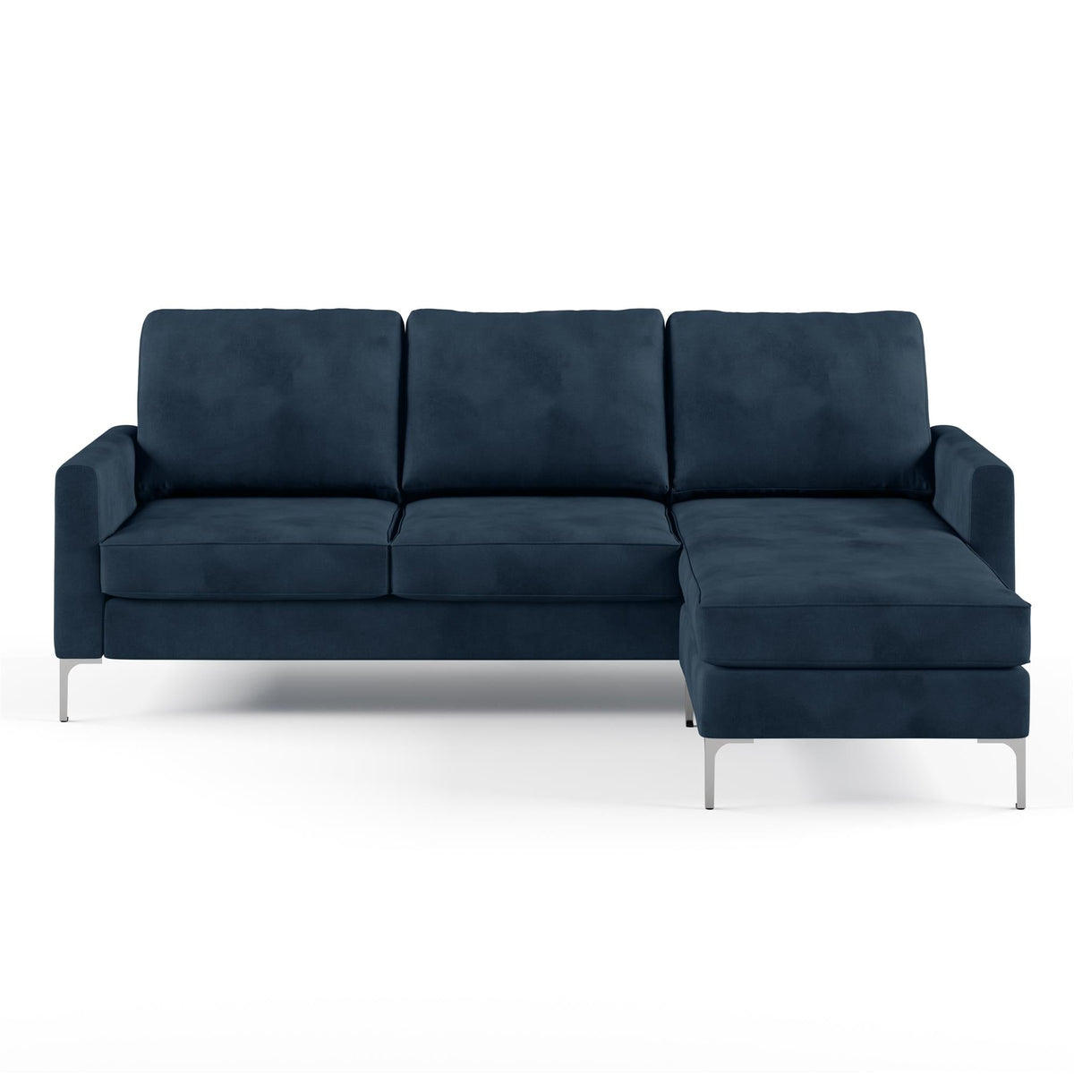 Soffa med schäslong - 208x152x90 cm - för 3 personer, klädd i sammet - blå - Chapman