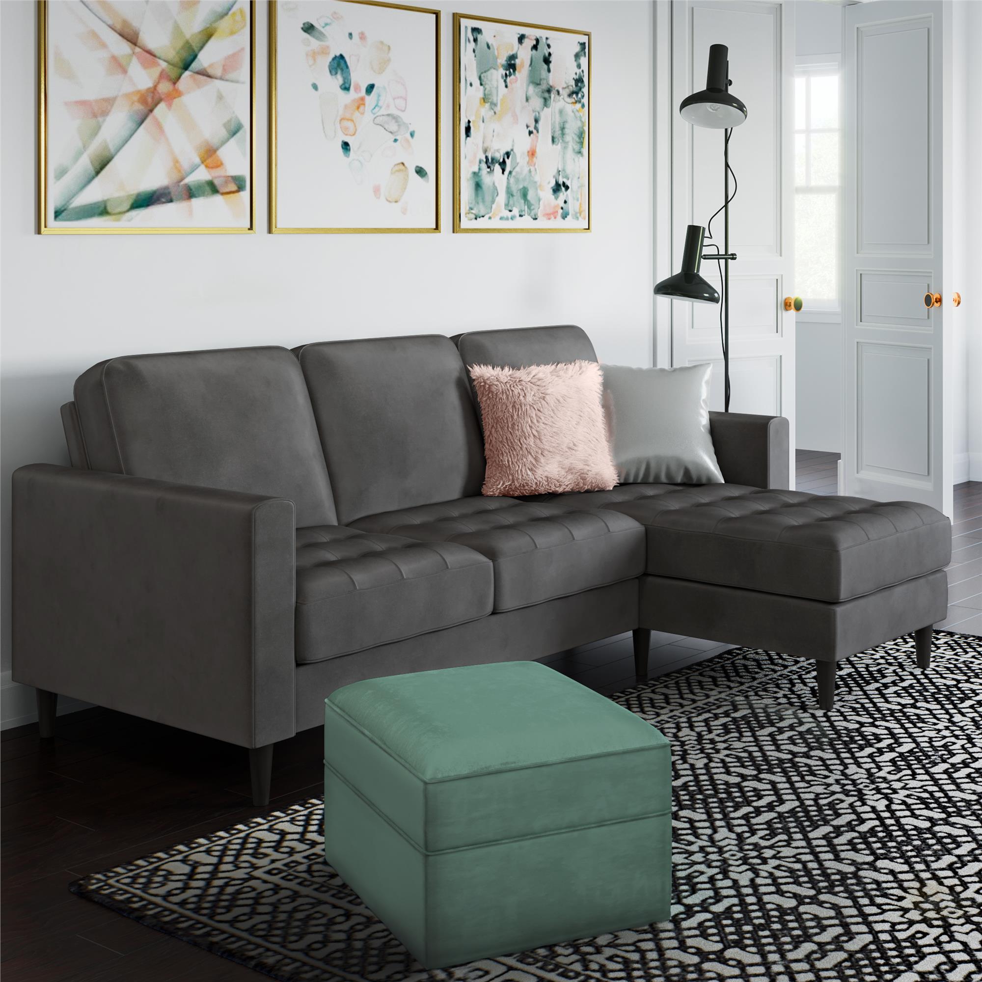 Strummer 3 - Seater Sofa with Reversible Chaise – Elegant Gray Velvet - MASTERSTORE - 8595677162554 - Sofas - DA038-CH - 8595677162554