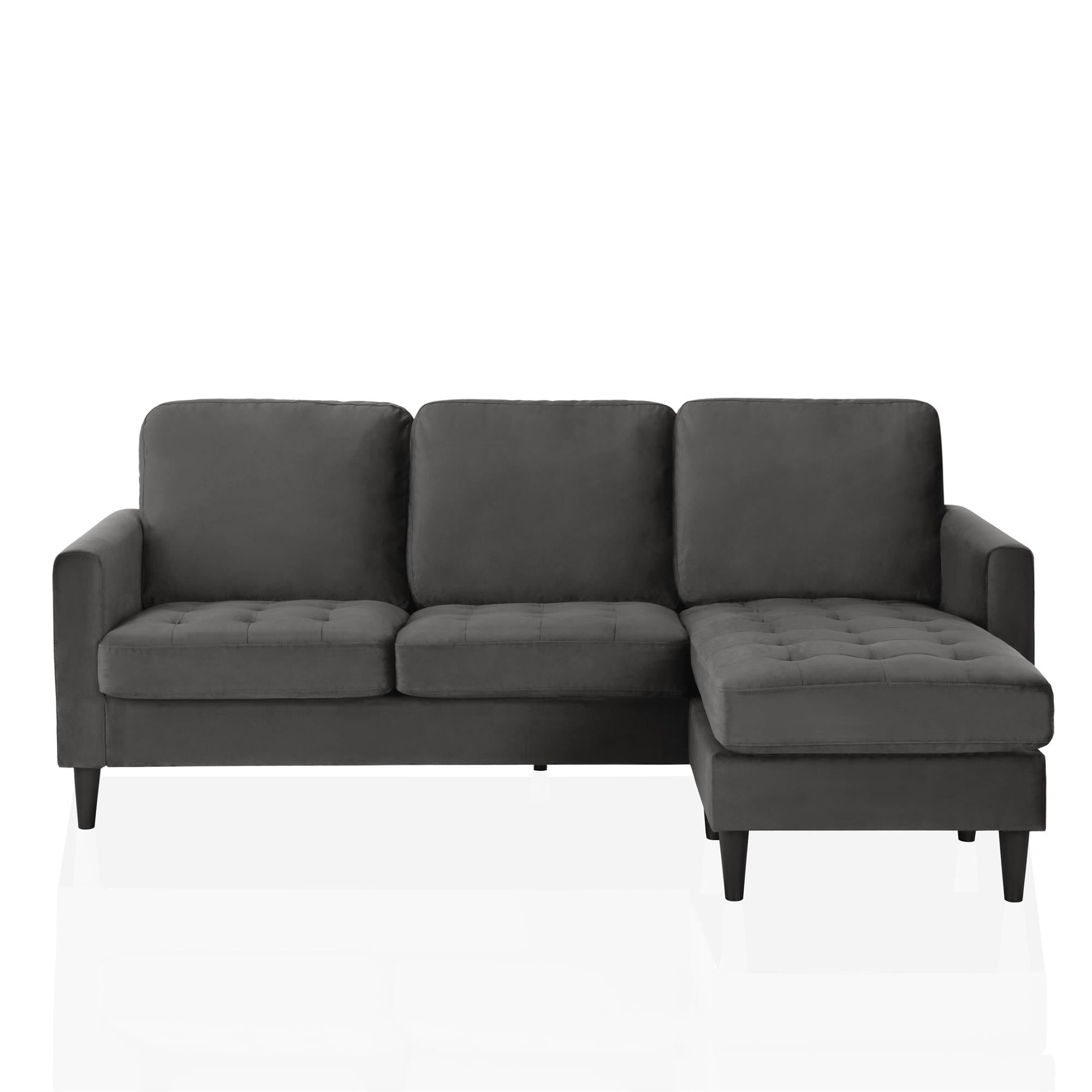 Soffa med schäslong – 208x152x90 cm – för 3 personer, klädd i sammet – grå – Strummer