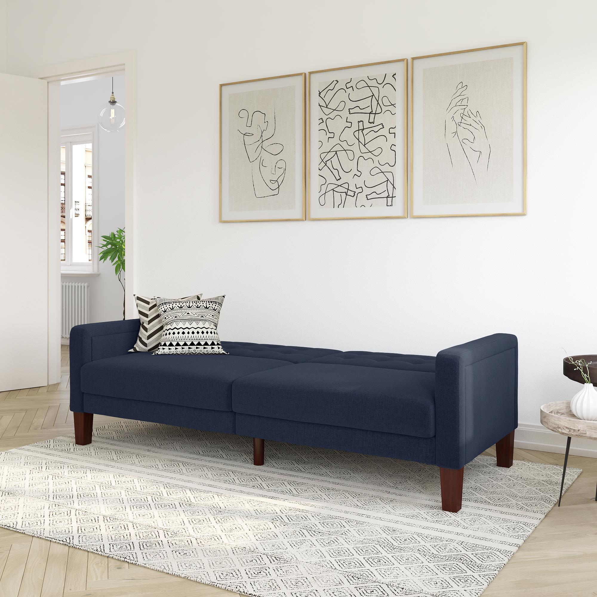Bäddsoffa - 199x88x86 cm - för 3 personer, klädd i sammet - blå - Porter