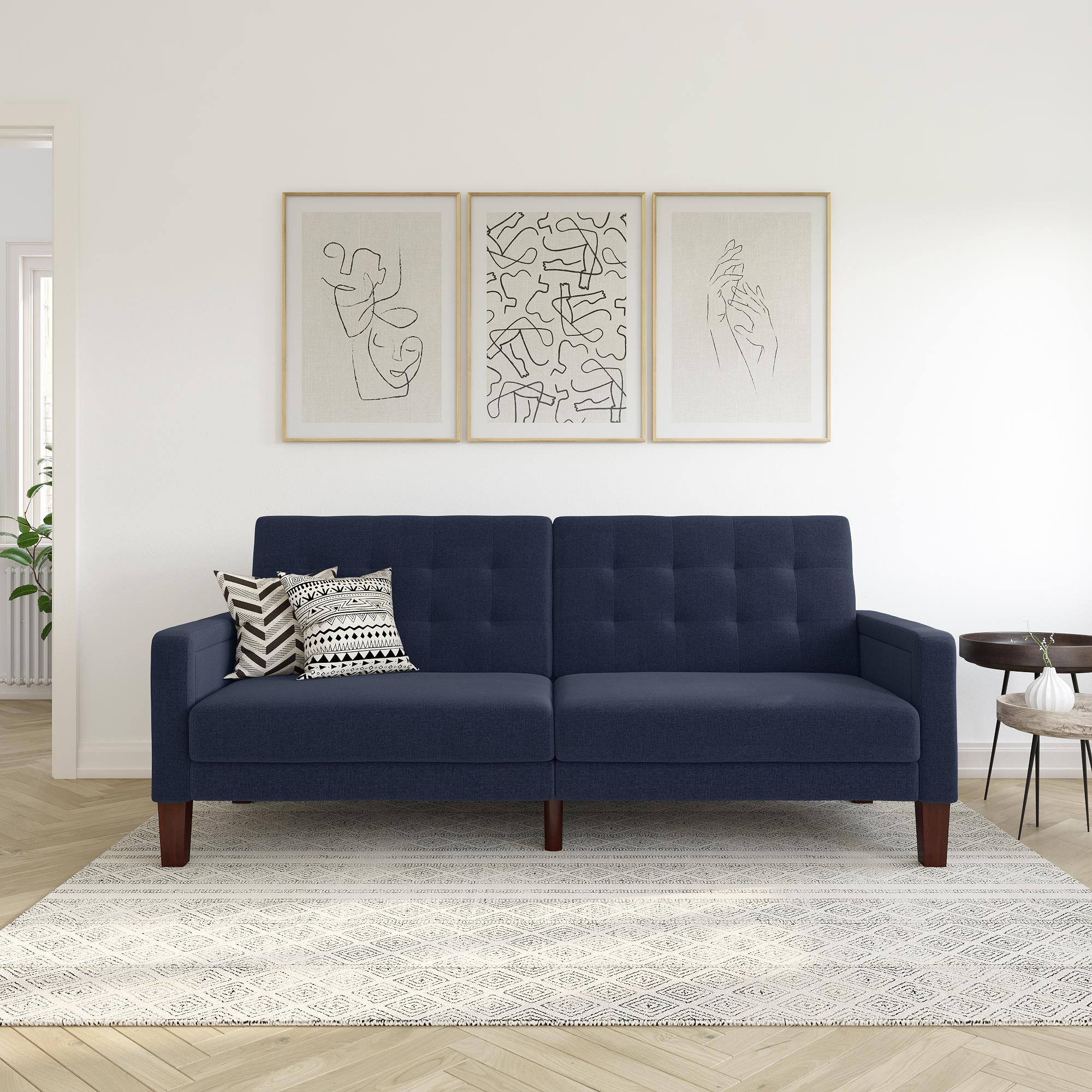 Bäddsoffa - 199x88x86 cm - för 3 personer, klädd i sammet - blå - Porter