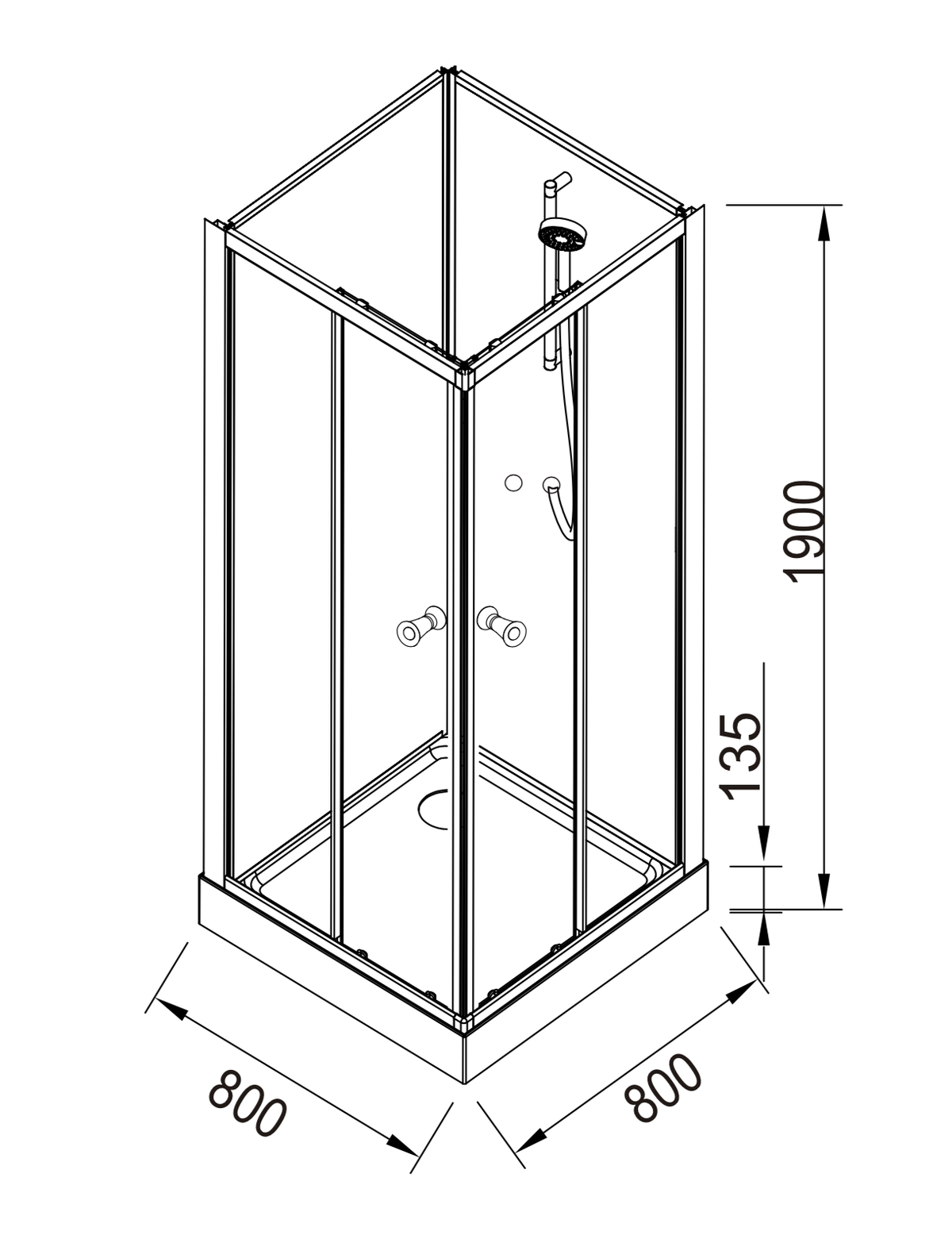 Duschkabin halvrund 90x90x215 cm - Borstad aluminium profiler - klart / svart glas - inkl. blandare & dusch - Gilleleje