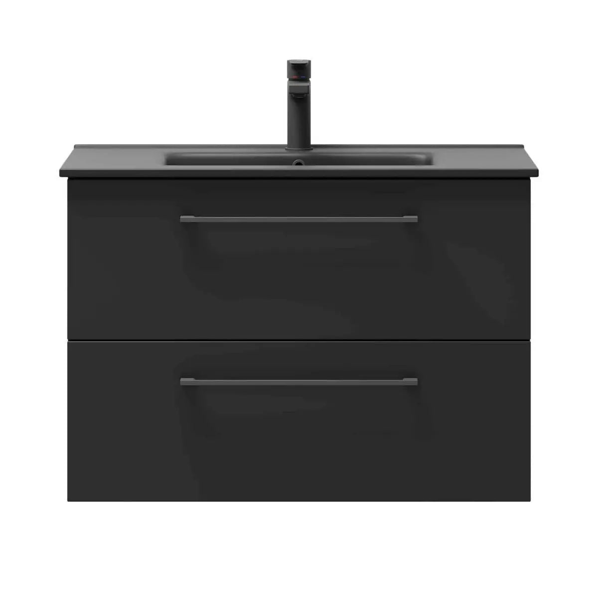 Badrumsmöbel med klassiska fronter - 80x46x57 cm - mattsvart - svart porslinstvättställ - svart handtag - Vollen - Tvättställsskåp - Vegsund, Furniture Set - Code, Black Mat - 81 cm - MASTERSTORE - 8595677170733 - Furniture Set - Code - 70 - 080 - 56 - 02 - 40 - 8595677170733 -