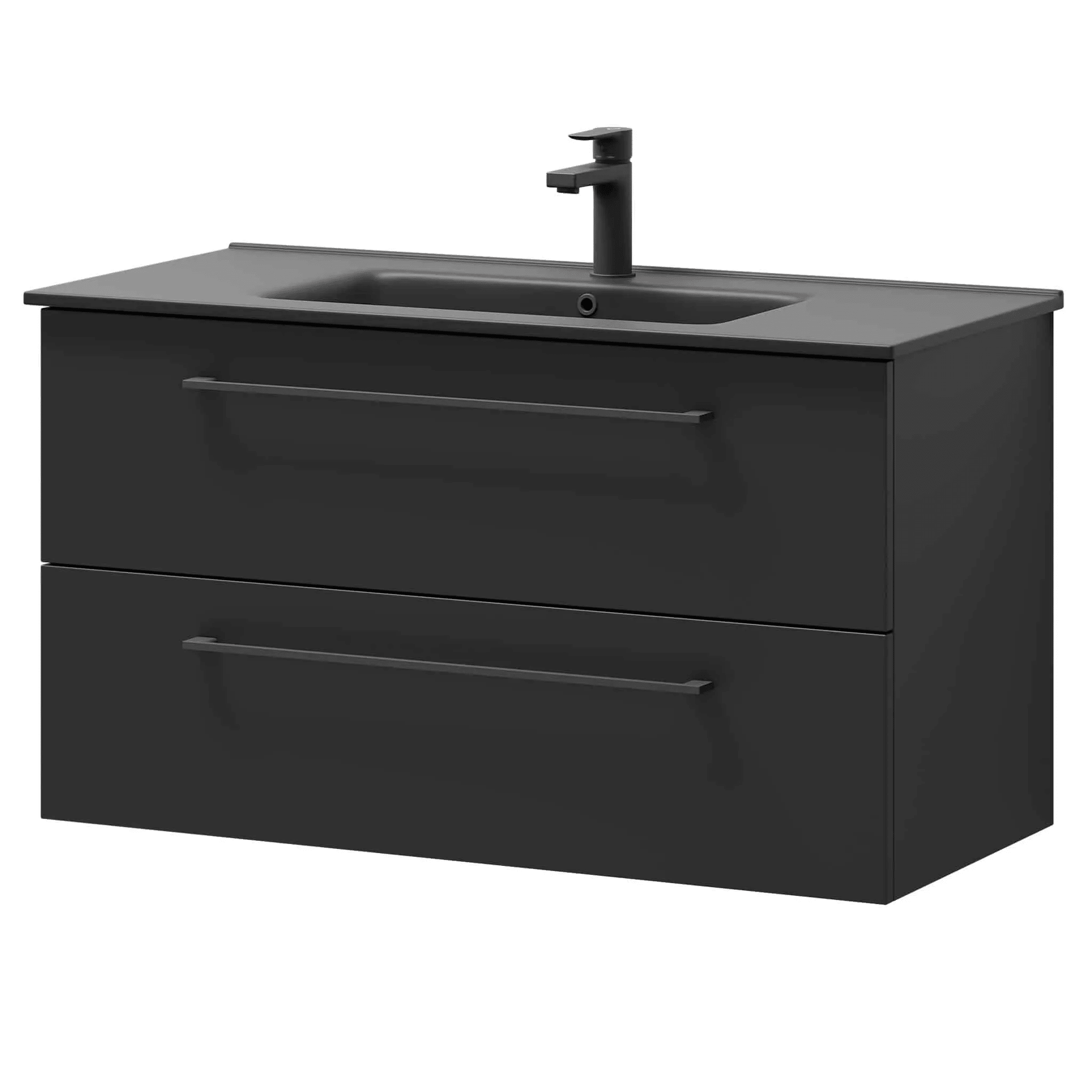 Badrumsmöbel med klassiska fronter - 100x46x57 cm - mattsvart - svart porslinstvättställ - svart handtag - Vollen - Tvättställsskåp - Vegsund, Furniture Set - Code, Black Mat - 101 cm - MASTERSTORE - 8595677170740 - Furniture Set - Code - 70 - 100 - 56 - 02 - 40 - 8595677170740 -