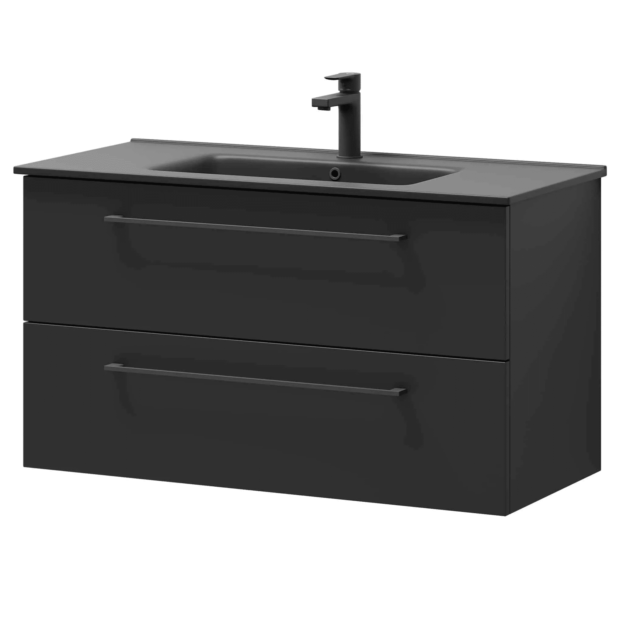 Badrumsmöbel med klassiska fronter - 100x46x57 cm - mattsvart - svart porslinstvättställ - svart handtag - Vollen - Tvättställsskåp - Vollen, Furniture Set - Basin & Cabinet, Black Mat - 101 cm - MASTERSTORE - 8595677170740 - Furniture Set - Code - 70 - 100 - 56 - 02 - 40 - 8595677170740 -