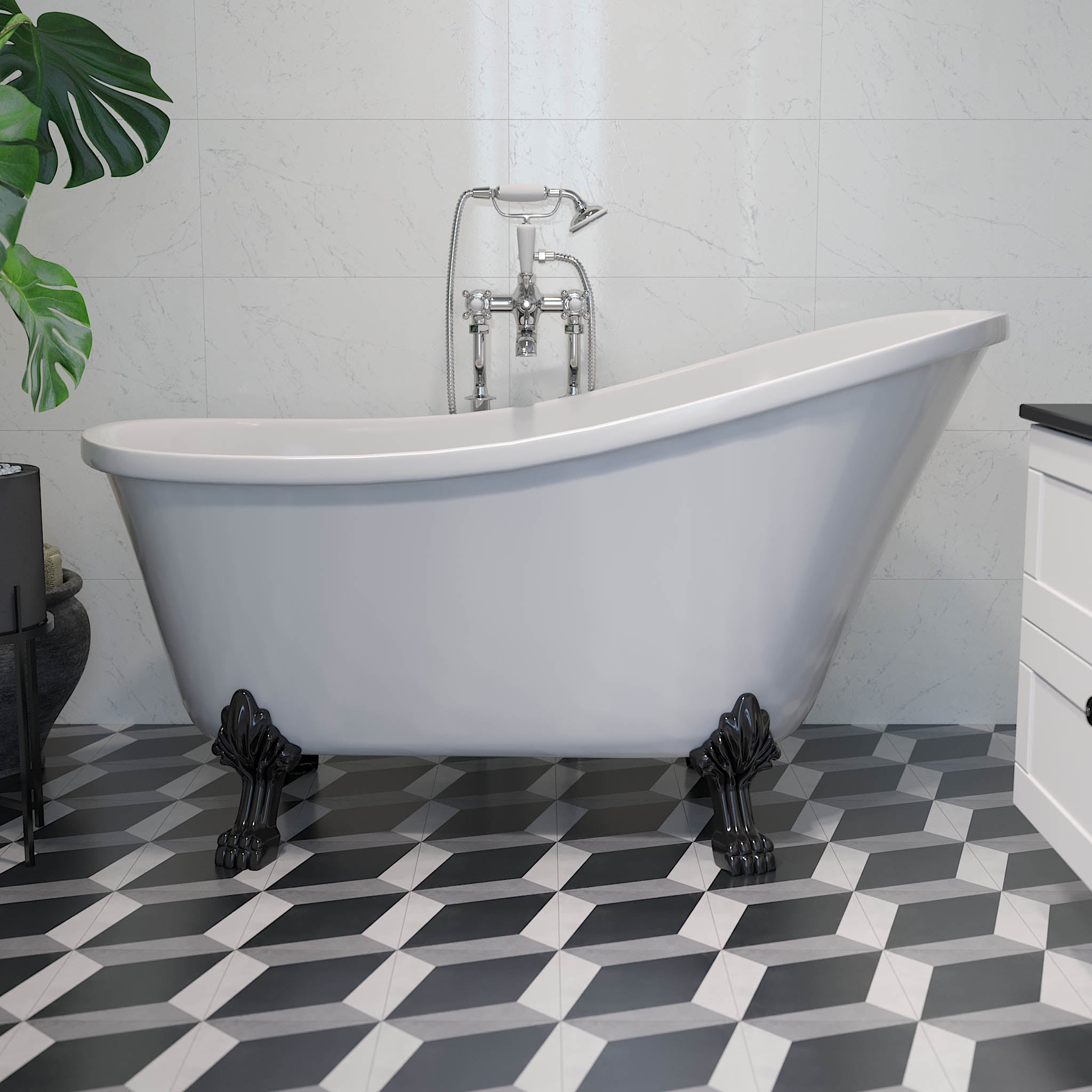 Svinkløv, Bathtub Set - Code, Black Glossy - 160 cm - MASTERSTORE - 8595677175912 - Bathtub Set - Code - 47 - 160 - 65 - 12 - 40 - 8595677175912