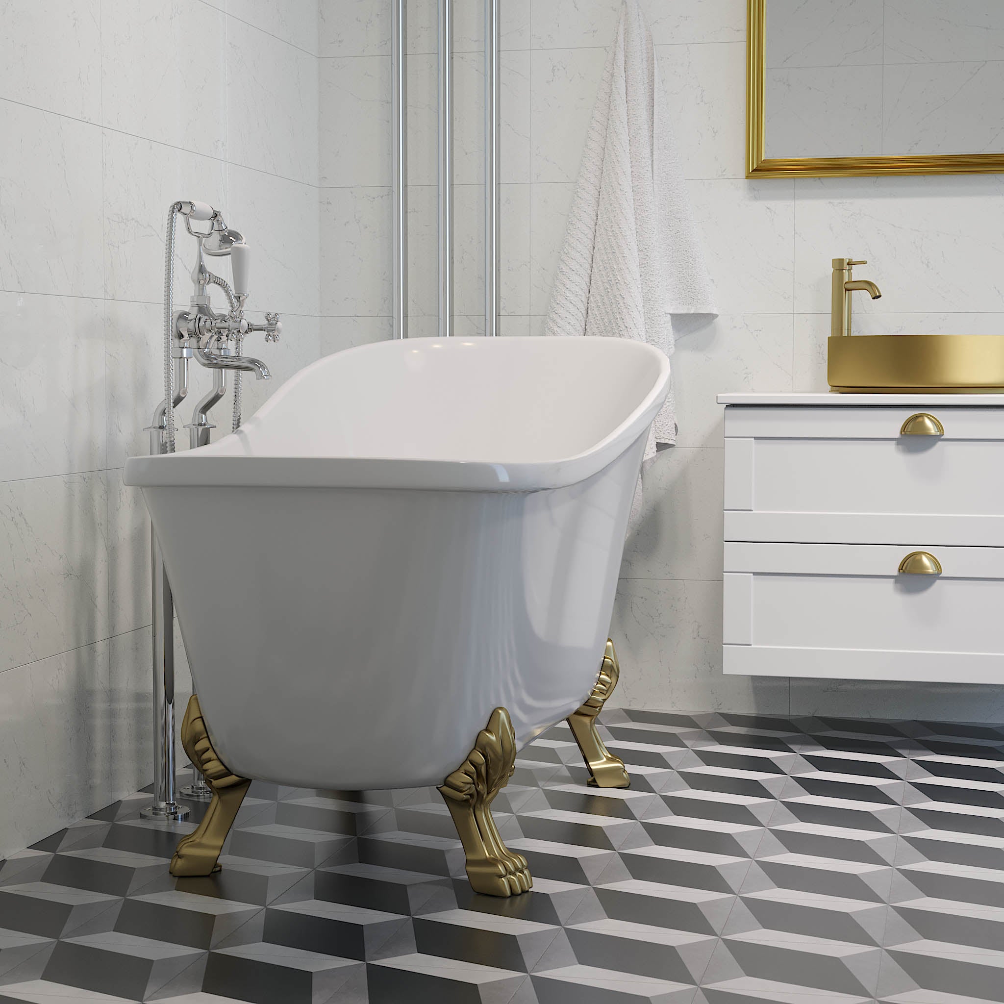 Svinkløv Tassbadkar 160 cm med Lejontassar, Vit Högblank