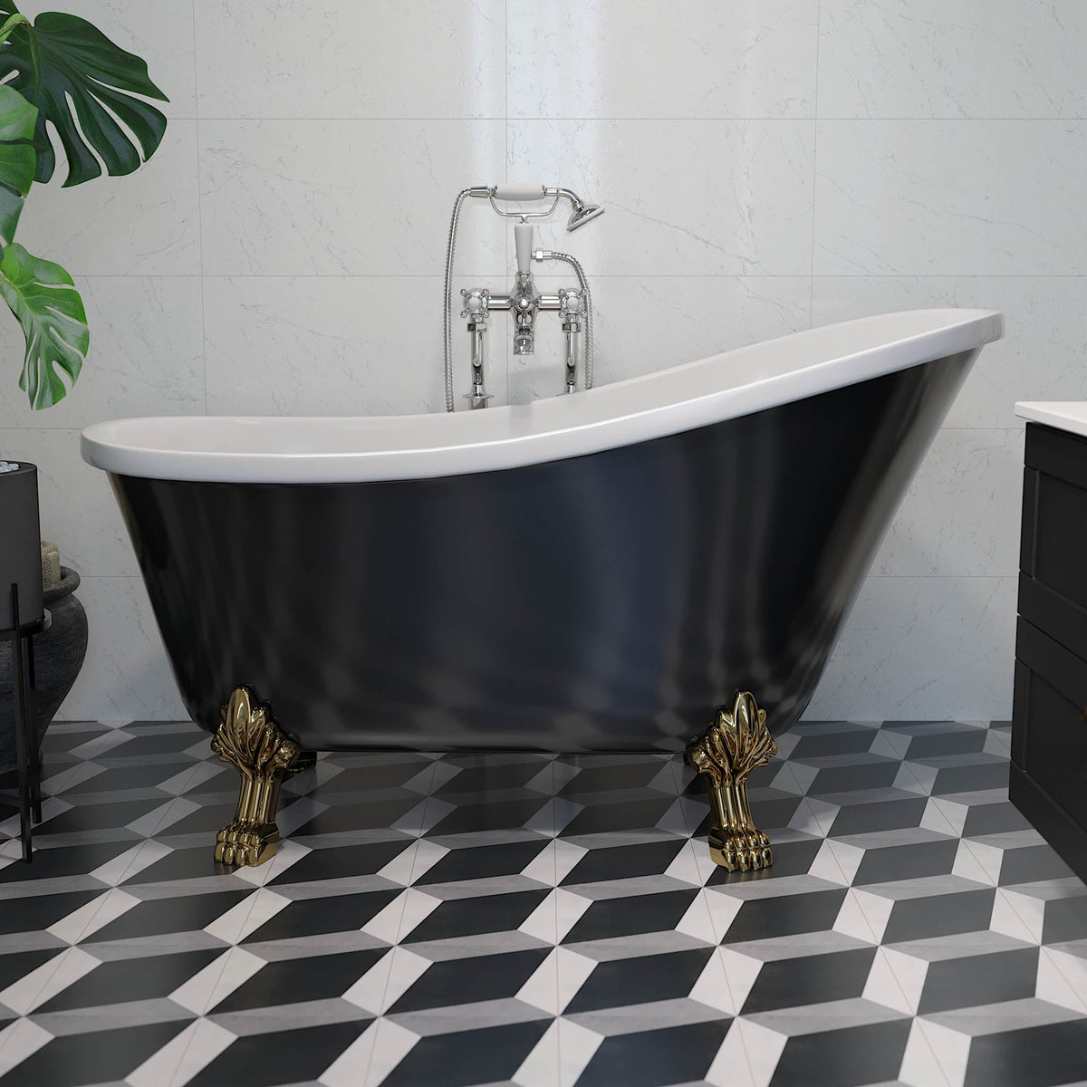 Svinkløv, Bathtub Set - Code, Black Glossy - 150 cm - MASTERSTORE - 8595677175981 - Bathtub - 47-150-65-11-42 - 8595677175981