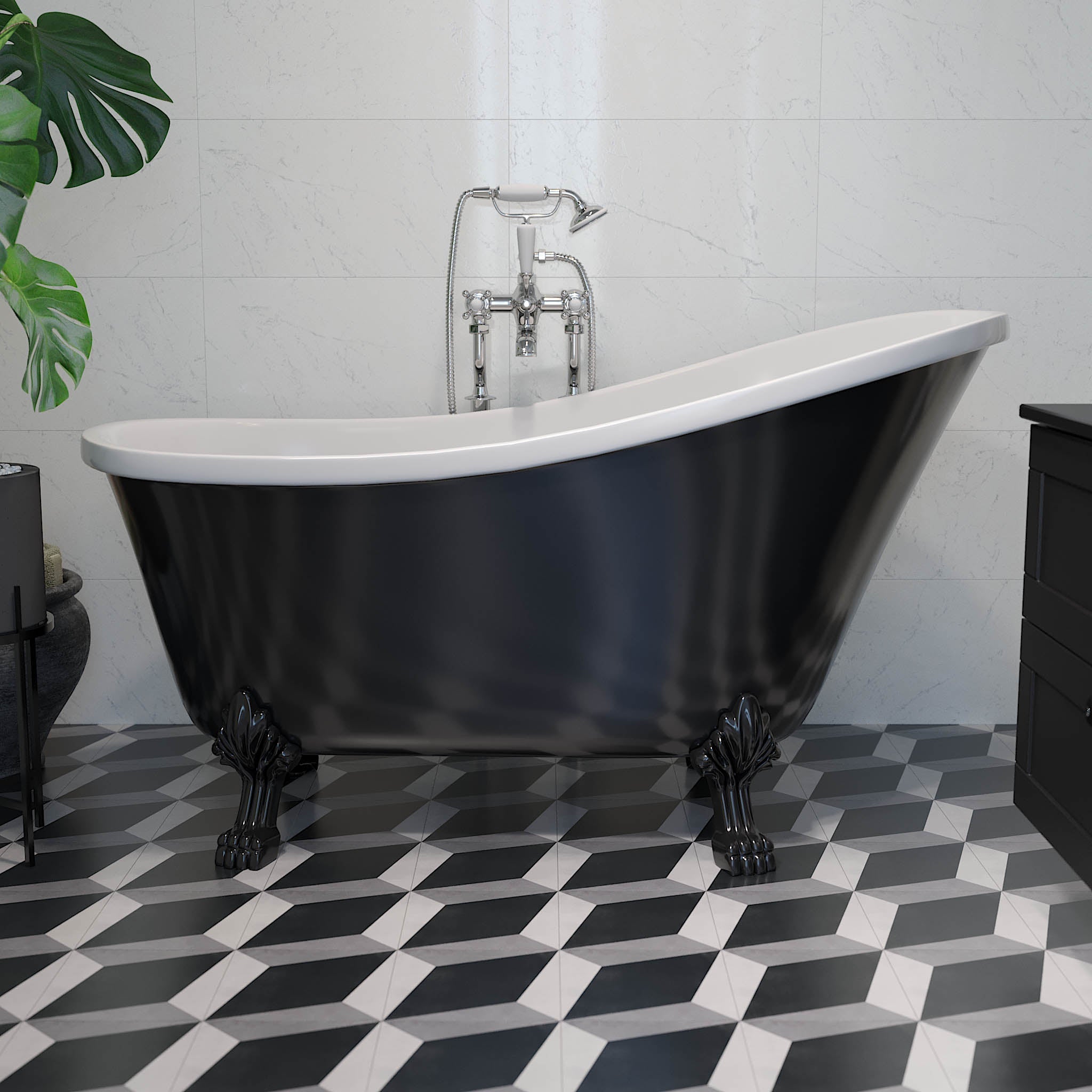 Svinkløv, Bathtub Set - Code, Black Glossy - 150 cm - MASTERSTORE - 8595677175981 - Bathtub Set - Code - 47 - 150 - 65 - 11 - 42 - 8595677175981
