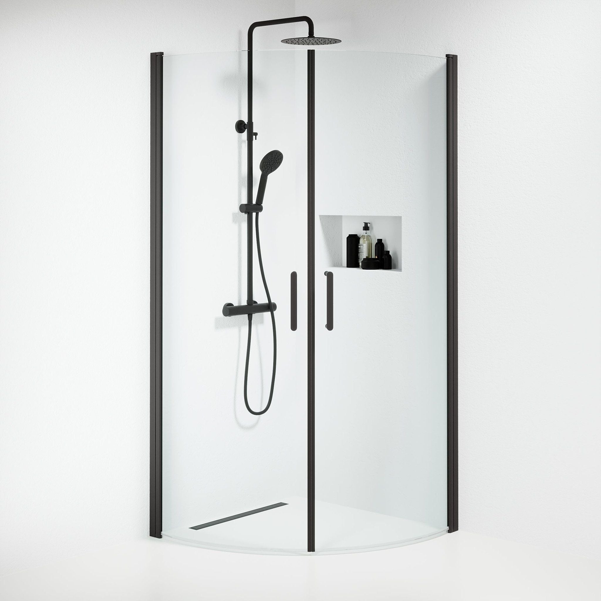 Shower enclosure semi - circular 80x80x195 cm - 6 mm clear nano glass - black profile - Sandefjord - MASTERSTORE - 8595677176254 - Shower Enclosures - 15-080-01-02-00 - 8595677176254