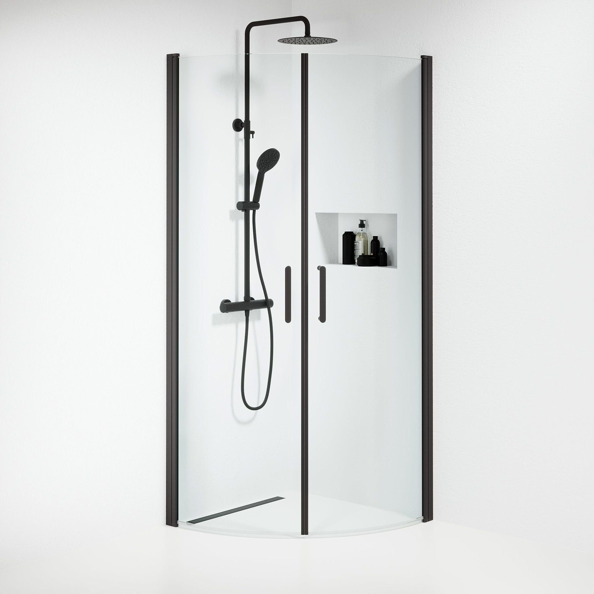 Shower enclosure semi - circular 80x80x195 cm - 6 mm clear nano glass - black profile - Sandefjord - MASTERSTORE - 8595677176254 - Shower Enclosures - 15-080-01-02-00 - 8595677176254