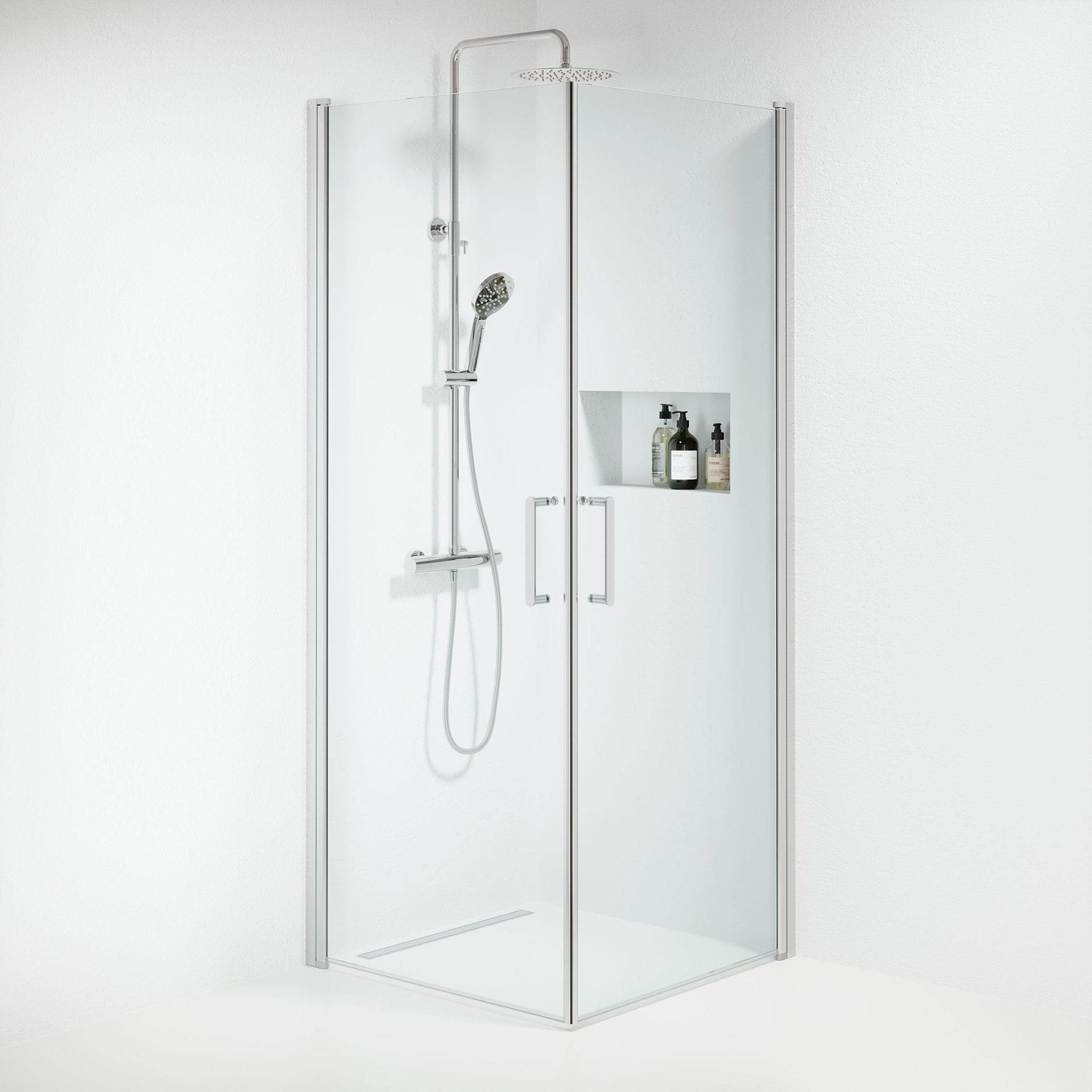 Shower enclosure square 80x80x195 cm - 6 mm clear nano glass - chrome profile - Sandefjord - MASTERSTORE - 8595677176285 - Shower Enclosures - 15-080-02-60-00 - 8595677176285