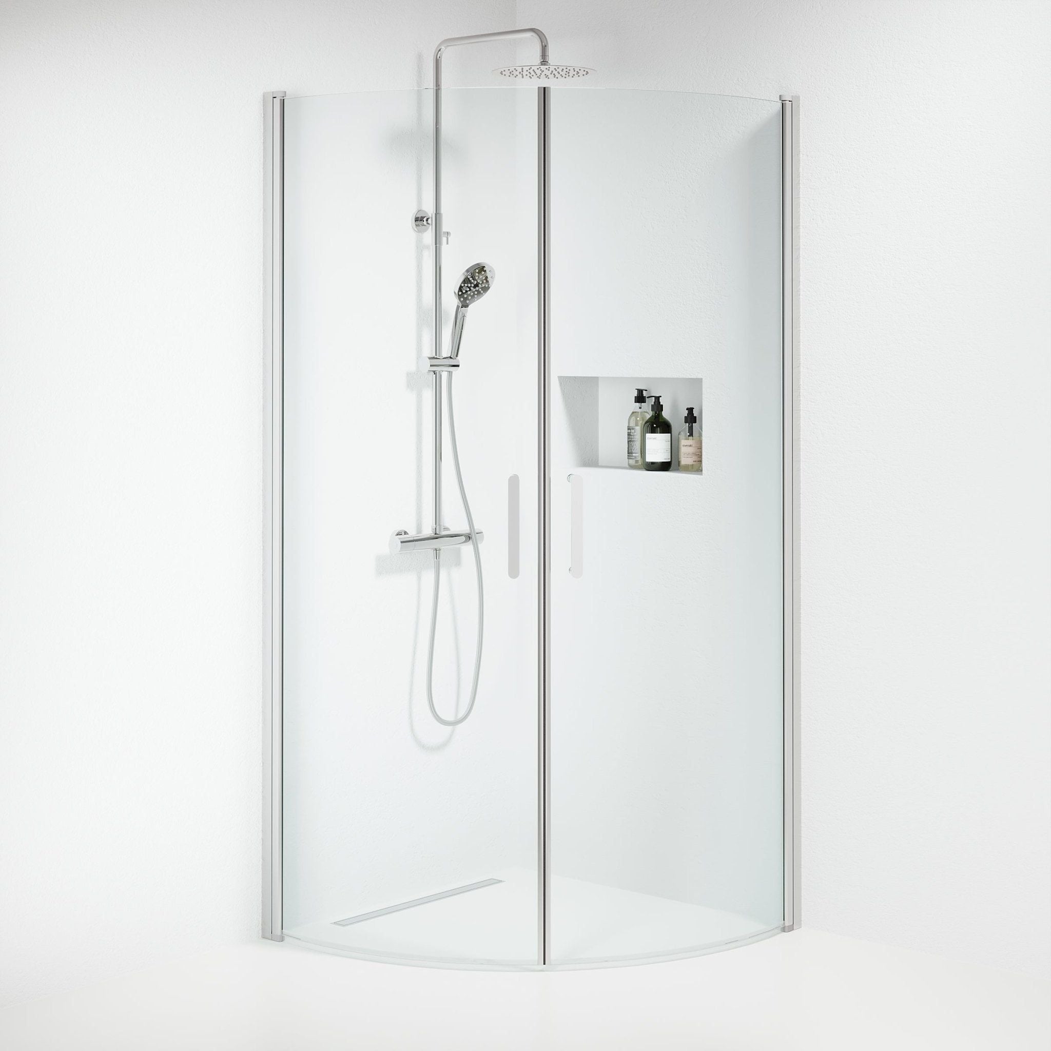 Duschhörna halvrund 90x90x195 cm - 6 mm klart nanoglas - kromprofil - Sandefjord - Duschhörn - Shower enclosure semi - circular 90x90x195 cm - 6 mm clear nano glass - chrome profile - Sandefjord - MASTERSTORE - 8595677176308 - Shower Enclosures - 15 - 090 - 01 - 60 - 00 - 8595677176308 -
