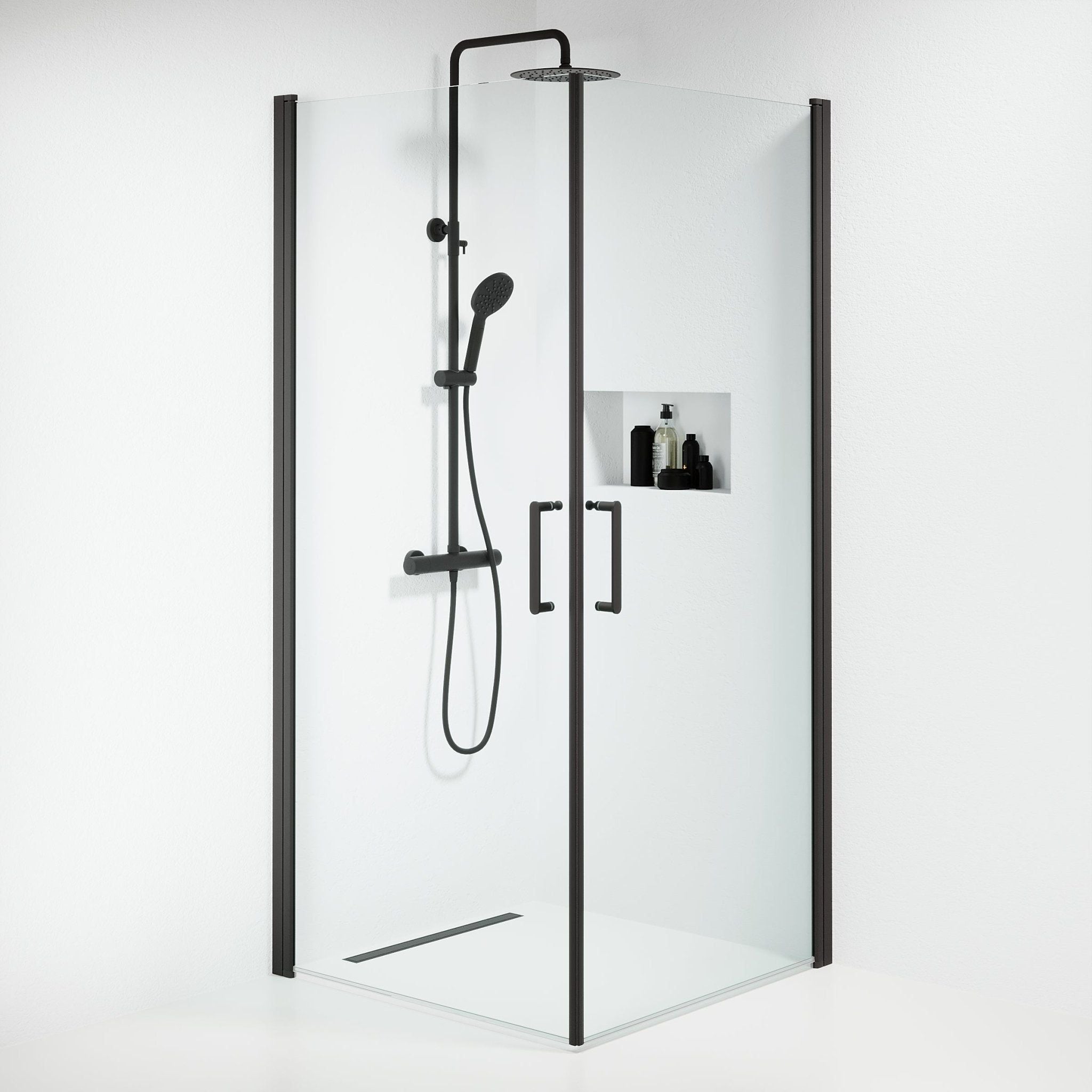 Shower enclosure square 90x90x195 cm - 6 mm clear nano glass - black profile - Sandefjord - MASTERSTORE - 8595677176315 - Shower Enclosures - 15-090-02-02-00 - 8595677176315