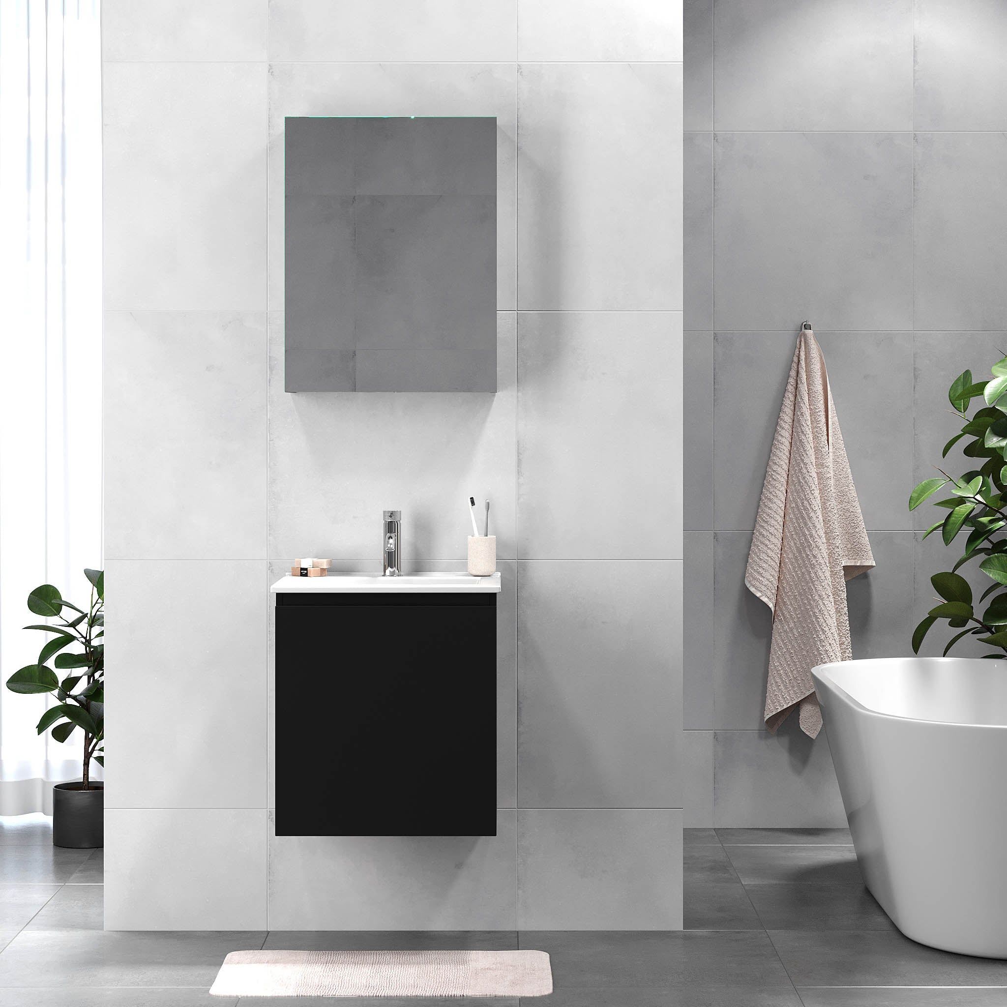 Bathroom furniture package with cabinet and ceramic washbasin - 51x41x55 cm - matt black - Kenwood - MASTERSTORE - 8595677177206 - Vanity Units - 09-050-63-02-01 - 8595677177206