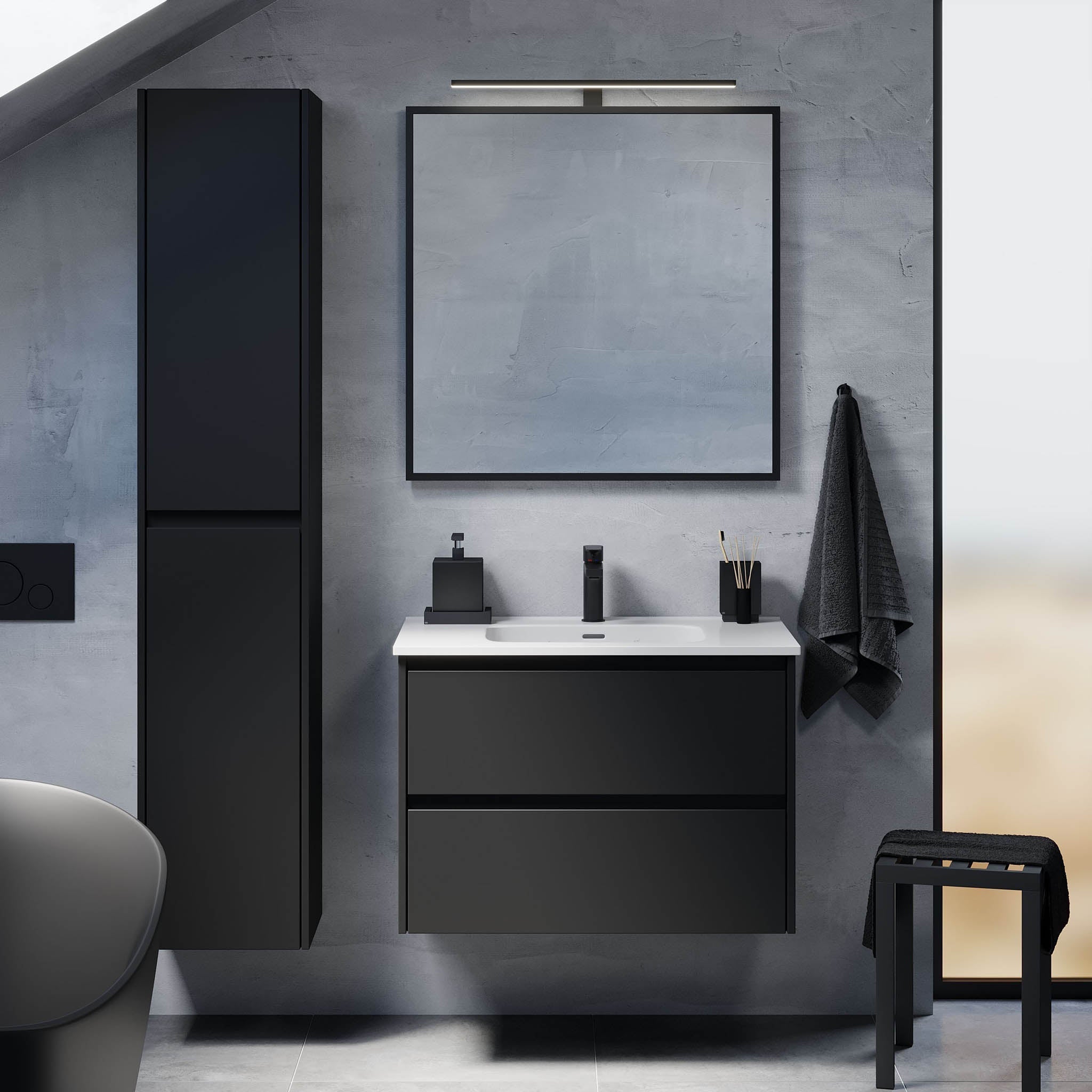 Badrumsmöbel med klassiska integrerade fronter - 80x46x57 cm - mattsvart - Molde - Tvättställsskåp - Molde, Furniture Set - One Box, Black Mat - 79 cm - MASTERSTORE - 8595677178920 - Furniture Set - One Box - 77 - 080 - 11 - 02 - 00 - 8595677178920 -
