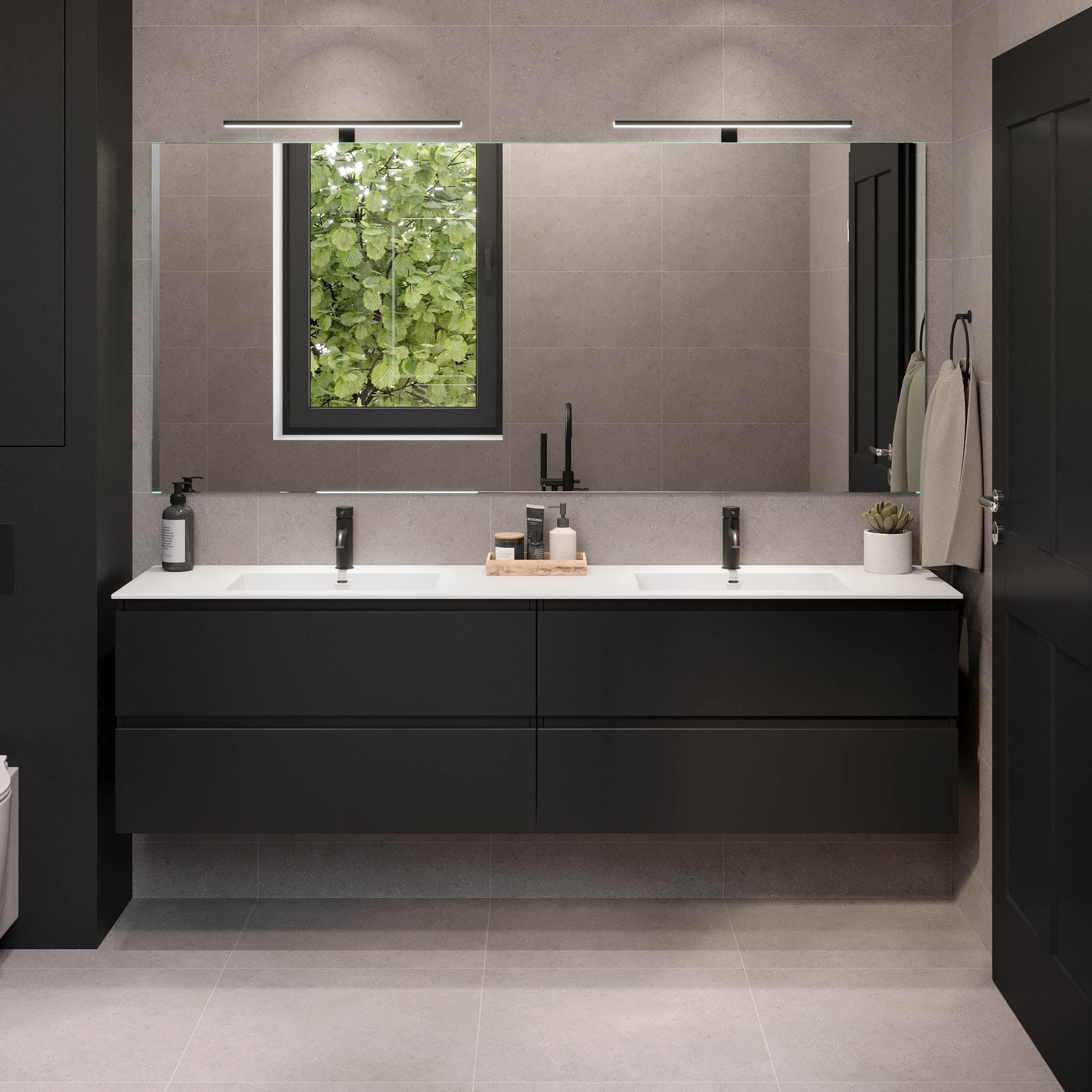Badrumsmöbel med klassiska integrerade fronter - 100x46x57 cm - mattsvart - tvättställ i solid surface - Sifjord - Tvättställsskåp - Sifjord, Furniture Set - Code, Black Mat - 100 cm - MASTERSTORE - 8595677180008 - Furniture Set - Code - 73 - 100 - 52 - 02 - 40 - 8595677180008 -