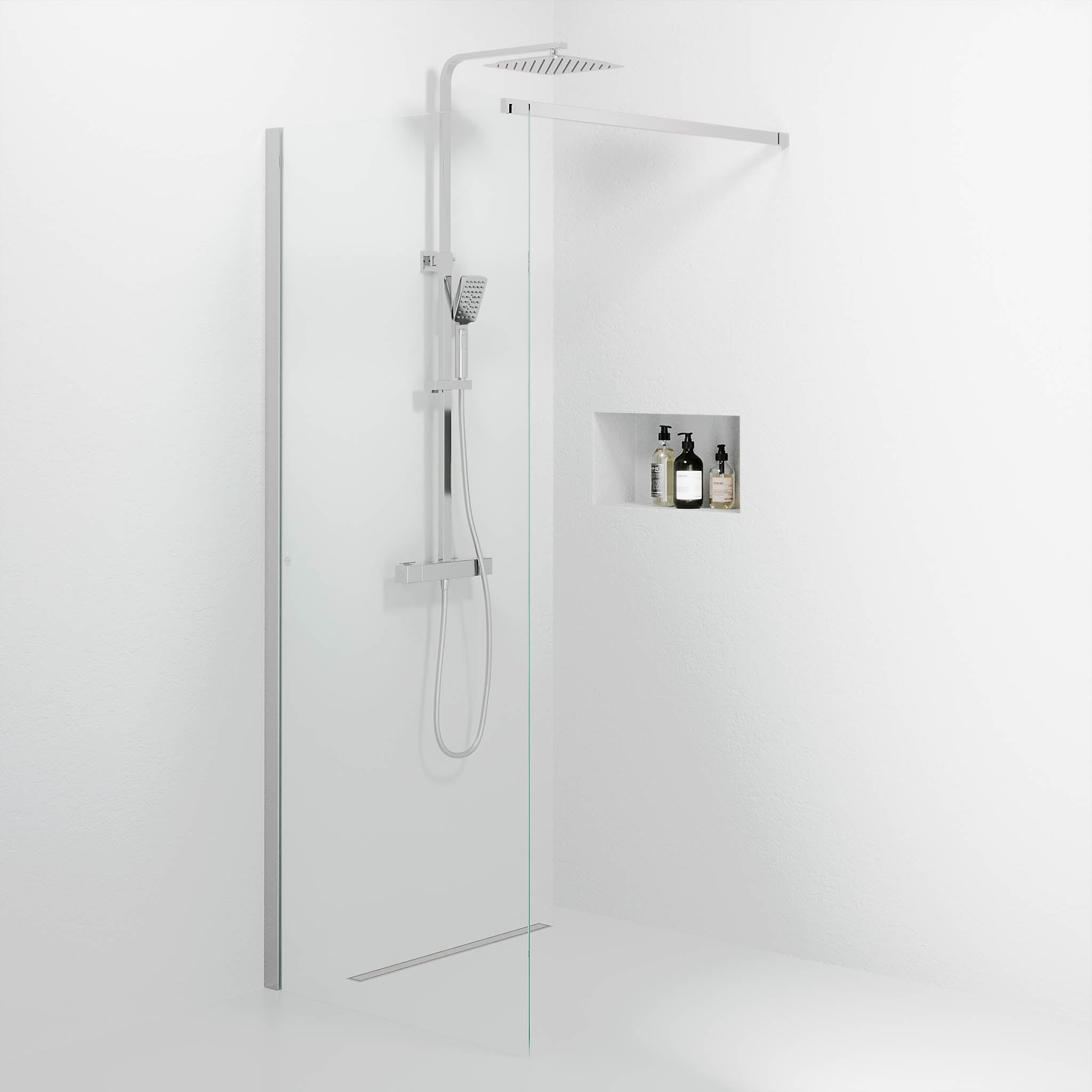 Fast duschvägg med stabiliseringsstag 90x195 cm - 5 mm klart nanoglas - kromprofil - Sandefjord - Duschväggar - Sandefjord, Shower Wall, Clear/Chrome - 90 cm - MASTERSTORE - 8595677180466 - Shower Wall - 42 - 090 - 07 - 60 - 00 - 8595677180466 -