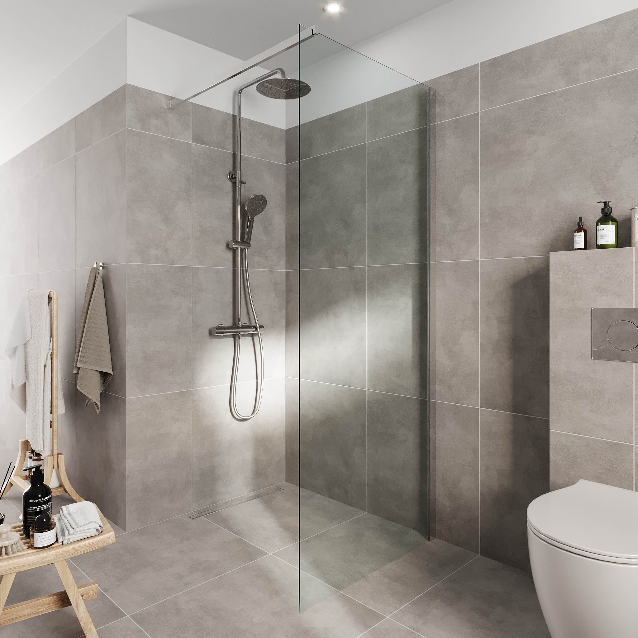 Shower screen with rod 90x195 cm - 5 mm clear nano glass - chrome profile - Sandefjord - MASTERSTORE - 8595677180466 - Shower Walls - 42-090-07-60-00 - 8595677180466