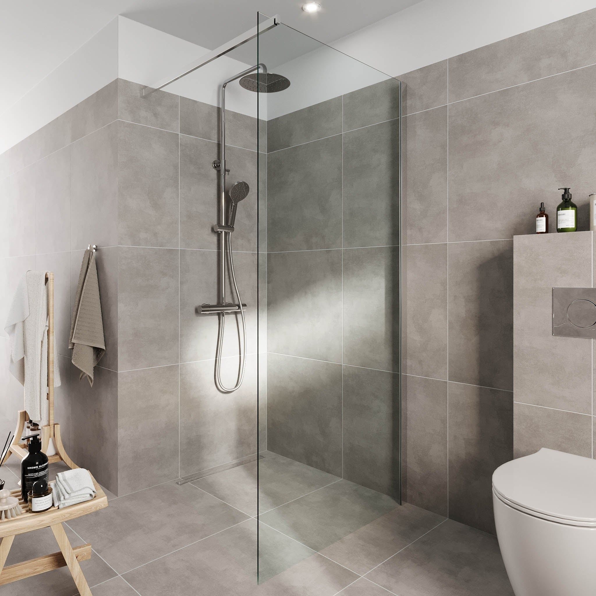 Shower screen with rod 90x195 cm - 5 mm clear nano glass - chrome profile - Sandefjord - MASTERSTORE - 8595677180466 - Shower Walls - 42-090-07-60-00 - 8595677180466