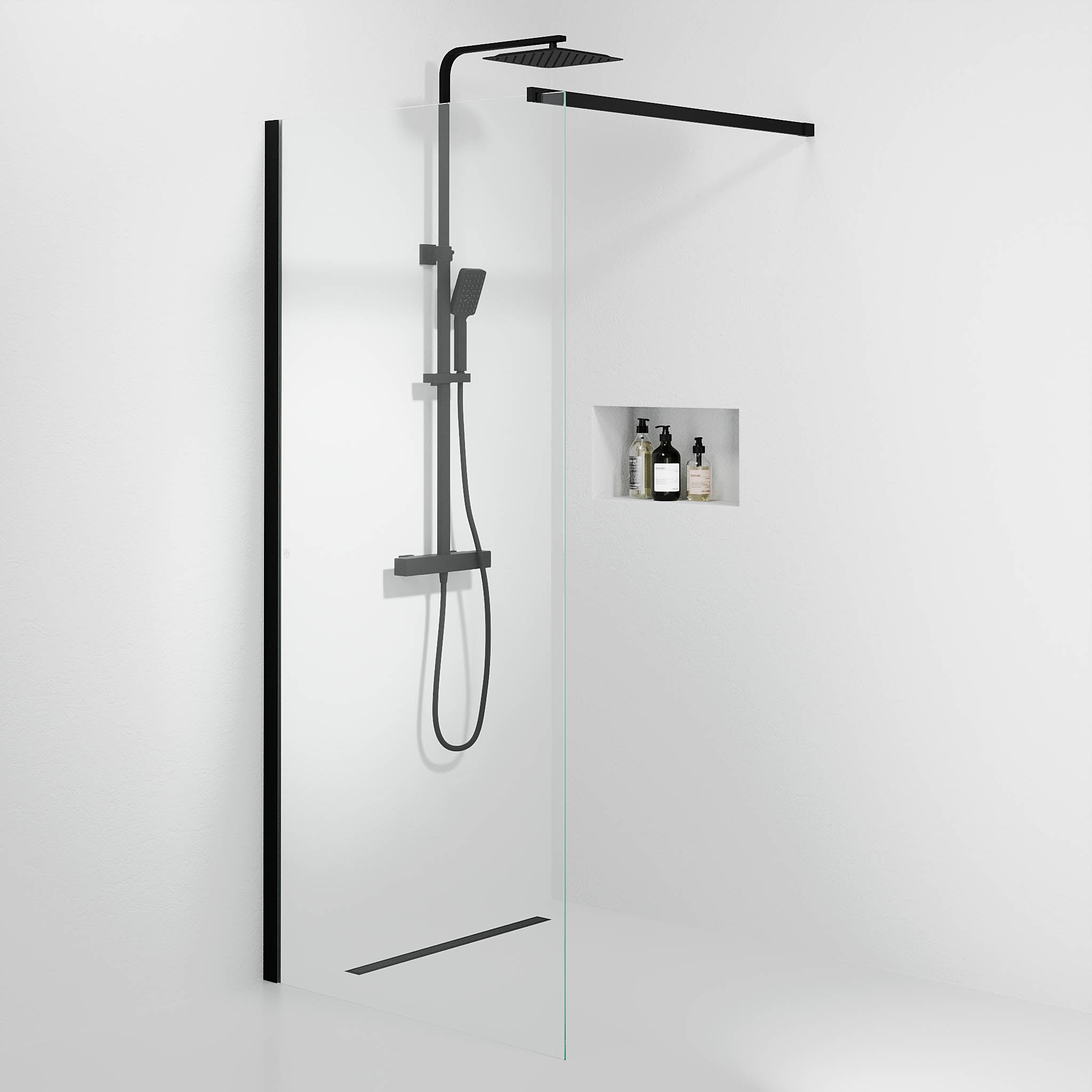 Sandefjord, Shower Wall, Clear/Black - 90 cm - MASTERSTORE - 8595677180473 - Shower Wall - 42 - 090 - 07 - 02 - 00 - 8595677180473