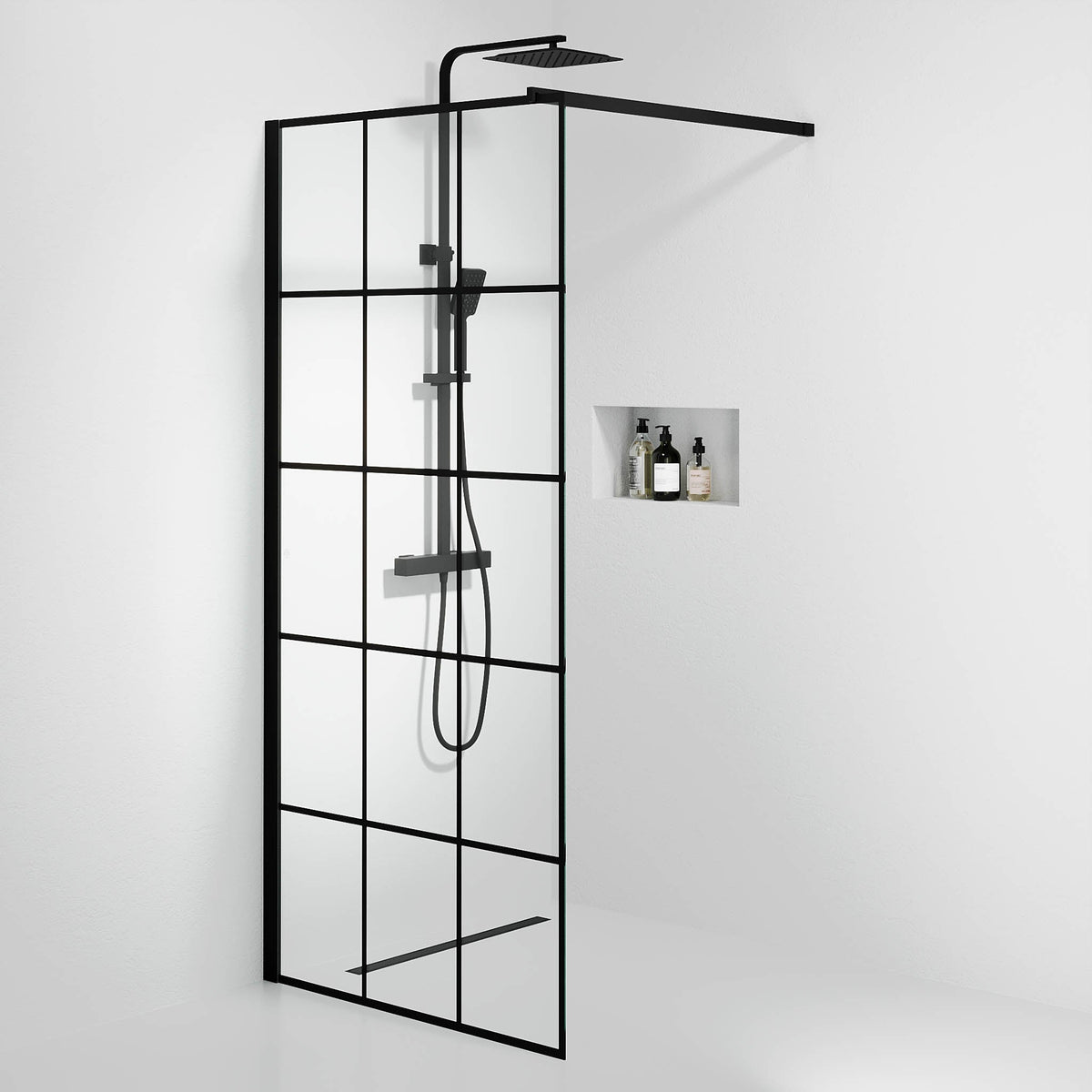 Sandefjord, Shower Wall, Glass Framed - 90 cm - MASTERSTORE - 8595677180480 - Shower Wall - 42 - 090 - 08 - 02 - 00 - 8595677180480