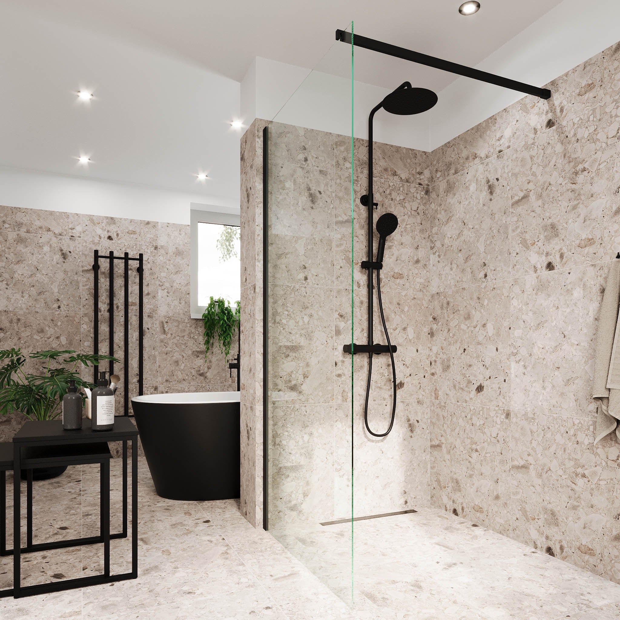 Shower screen with bar 80x195 cm - 5 mm clear nano glass - black profile - Sandefjord - MASTERSTORE - 8595677180503 - Shower Walls - 42-080-07-02-00 - 8595677180503