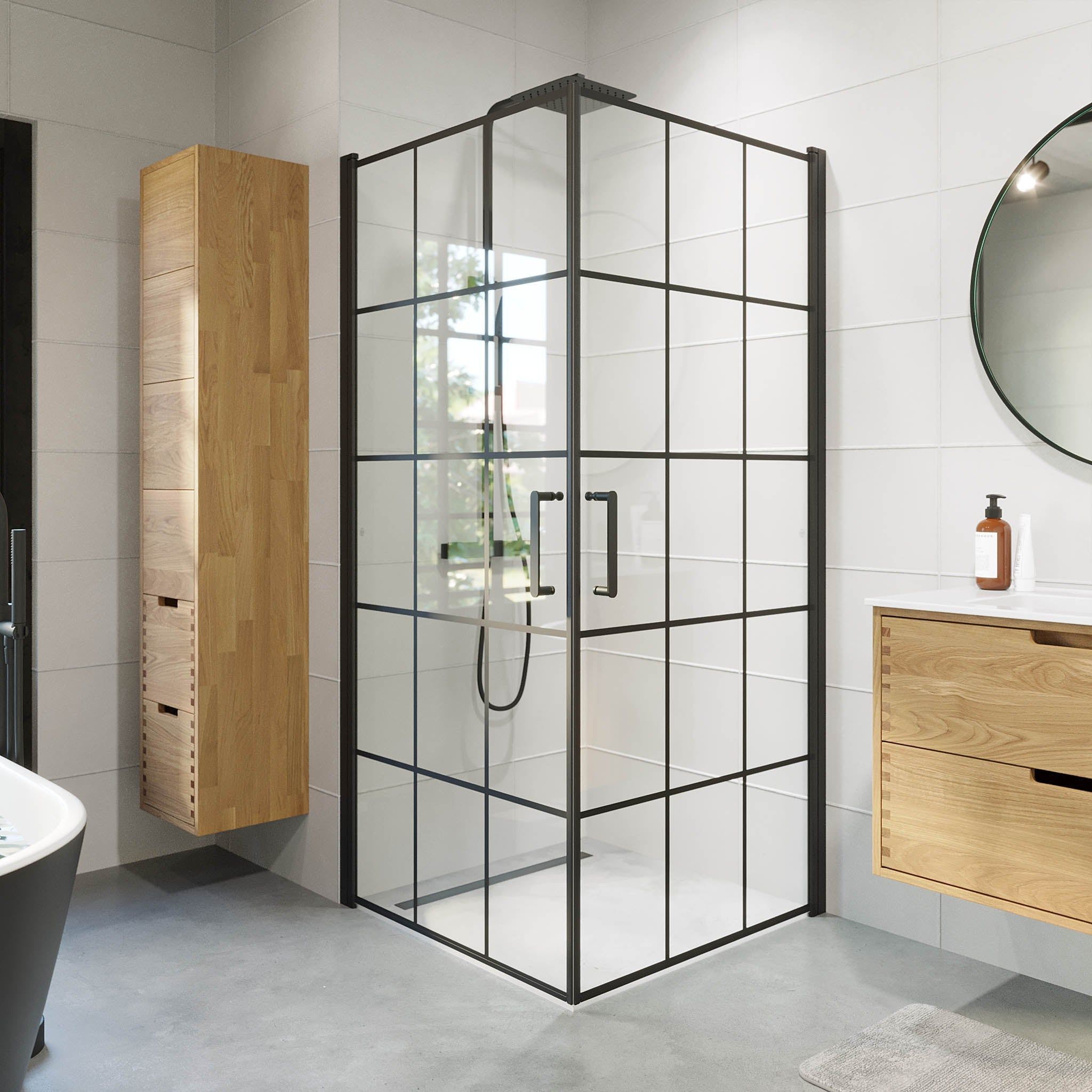 Shower enclosure square 90x90x195 cm - 5 mm clear nano glass with black bars - black profile - Sandefjord - MASTERSTORE - 8595677180510 - Shower Enclosures - 42-090-09-02-00 - 8595677180510