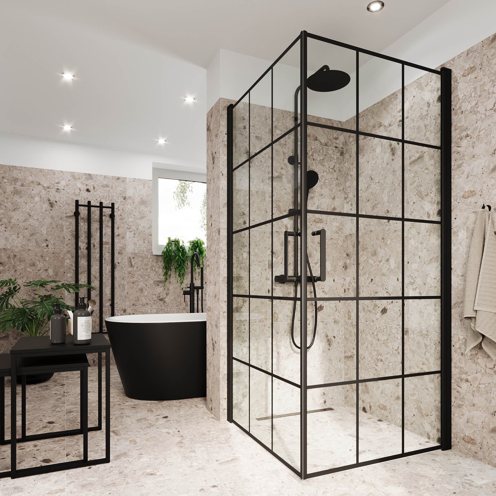 Duschhörna fyrkantig 90x90x195 cm - 5 mm klart nanoglas med svarta spröjs - svart profil - Sandefjord - Duschhörn - Shower enclosure square 90x90x195 cm - 5 mm clear nano glass with black bars - black profile - Sandefjord - MASTERSTORE - 8595677180510 - Shower Enclosures - 42 - 090 - 09 - 02 - 00 - 8595677180510 -