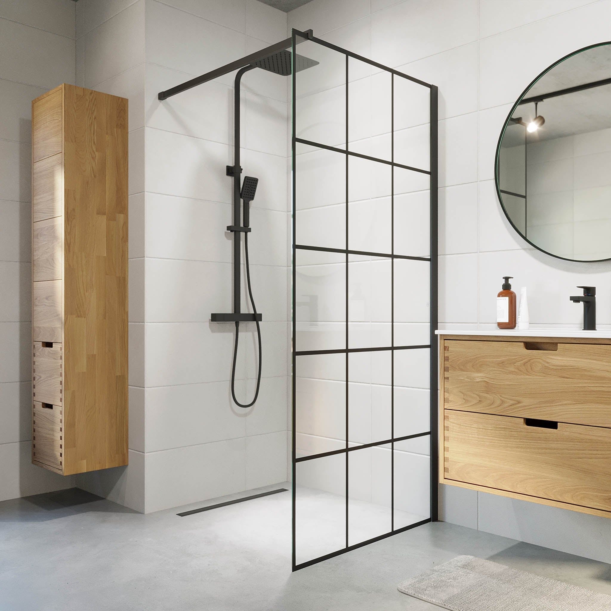 Duschhörna fyrkantig 90x90x195 cm - 5 mm klart nanoglas med svarta spröjs - svart profil - Sandefjord - Duschhörn - Shower enclosure square 90x90x195 cm - 5 mm clear nano glass with black bars - black profile - Sandefjord - MASTERSTORE - 8595677180510 - Shower Enclosures - 42 - 090 - 09 - 02 - 00 - 8595677180510 -