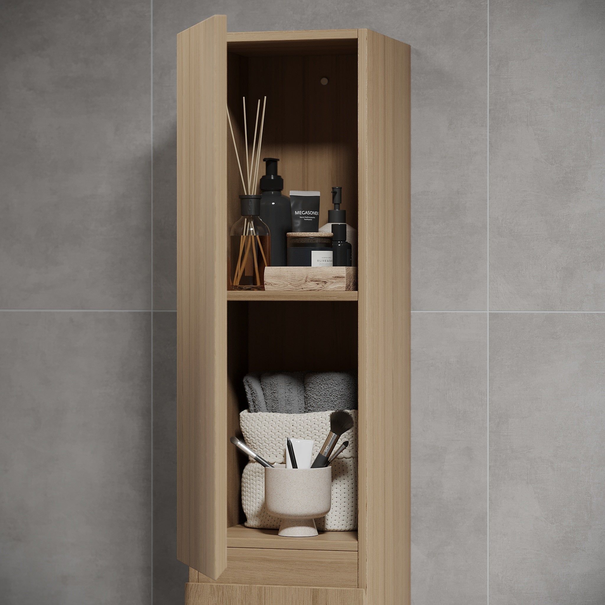 Högskåp - 30x31x174 cm - 2 dörrar - ek - Kenwood - Högskåp - Tall cabinet - 30x31x174 cm - 2 doors - oak - Kenwood - MASTERSTORE - 8595677180725 - Tall Cabinets - 04 - 030 - 64 - 86 - 01 - 8595677180725 -
