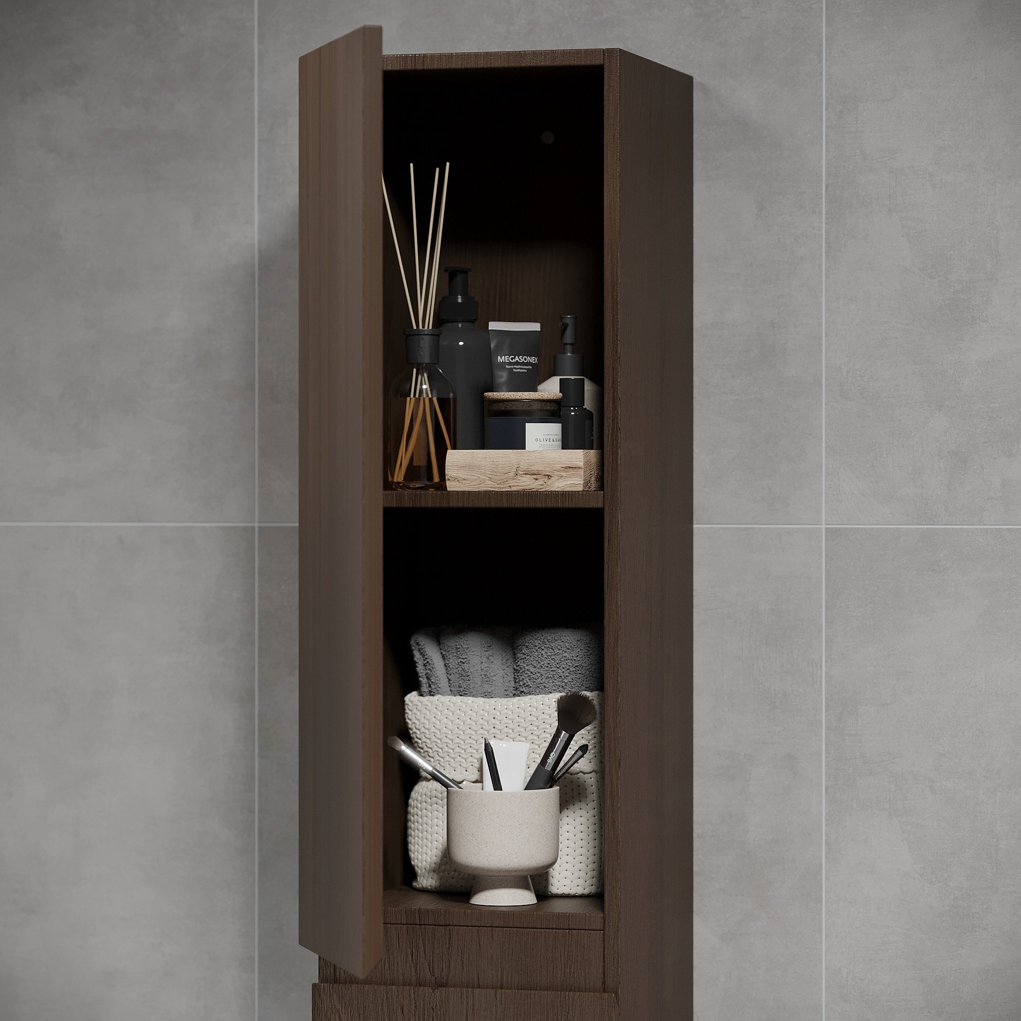 Kenwood, High Cabinet, Walnut - 30 cm - MASTERSTORE - 8595677180732 - High Cabinet - 04 - 030 - 64 - 84 - 01 - 8595677180732