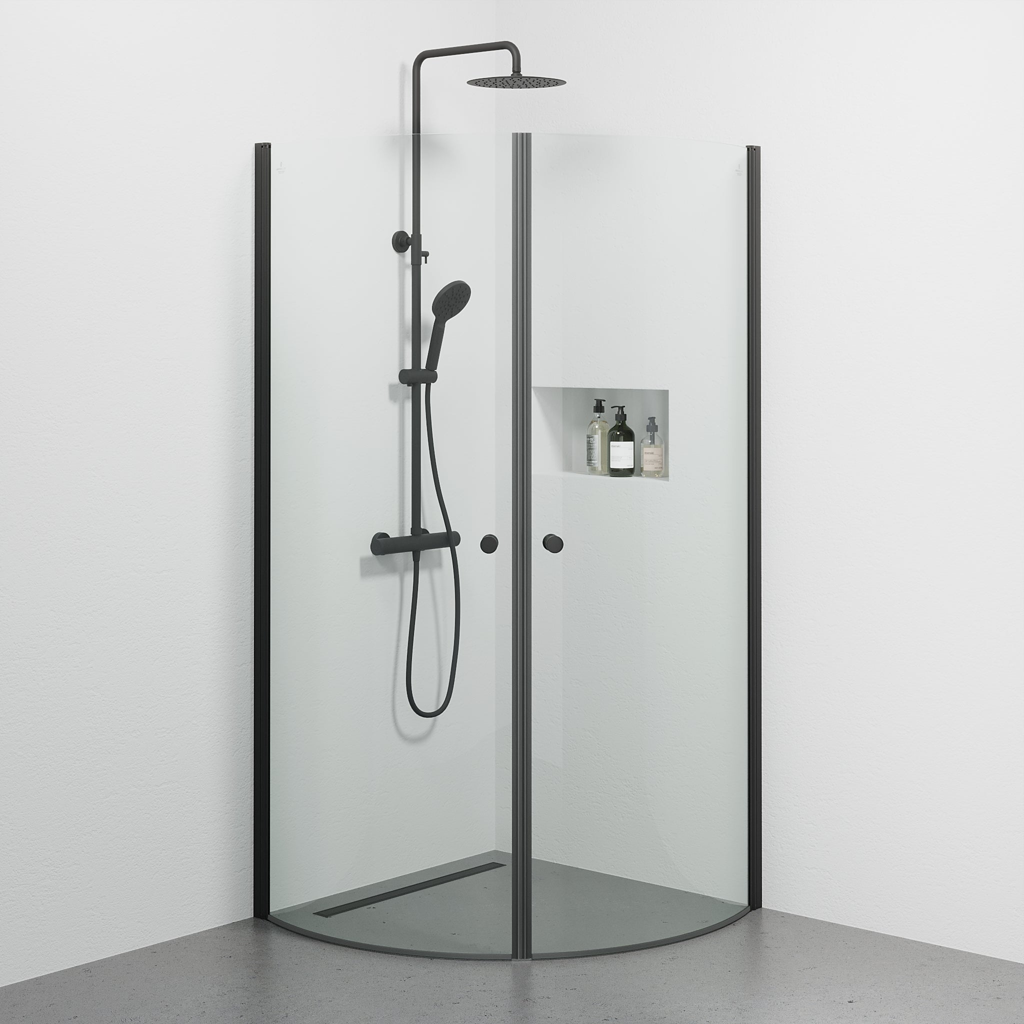 Duschhörna halvrund 90x90x190 cm - 5 mm klarglas - svart profil - Tulsa - Duschhörn - Tulsa, Shower Enclosure, Black Mat - 90 cm - MASTERSTORE - 8595677180756 - Shower Enclosure - 42 - 090 - 10 - 02 - 02 - 8595677180756 -