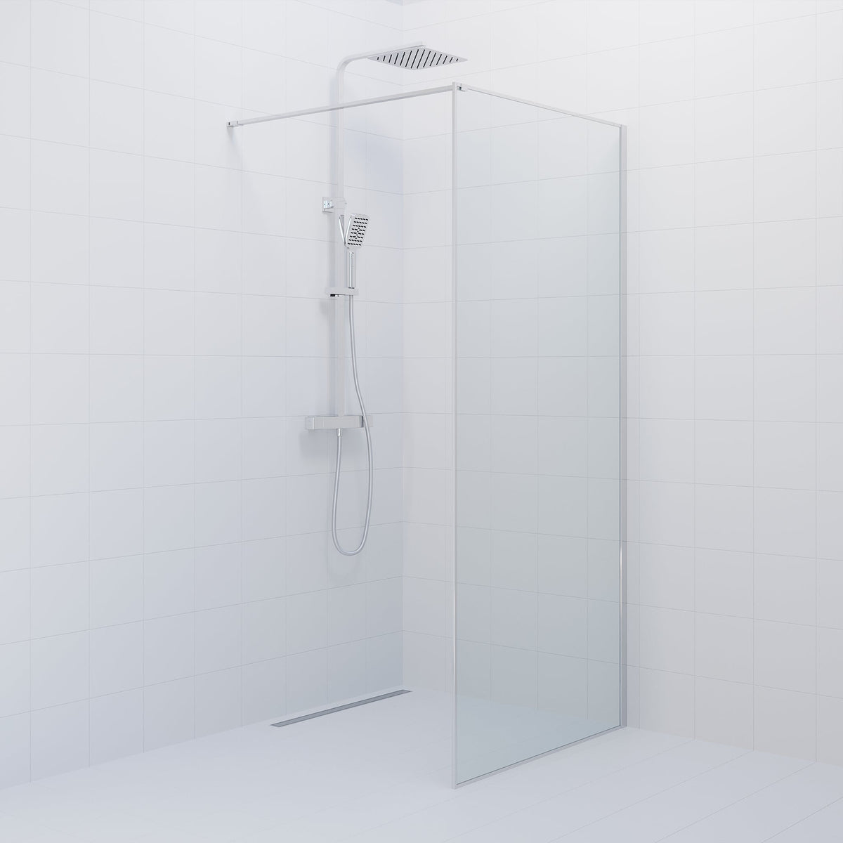 Duschvägg med stag 90x190 cm - 6 mm klart nanoglas - Krom profil - Tulsa
