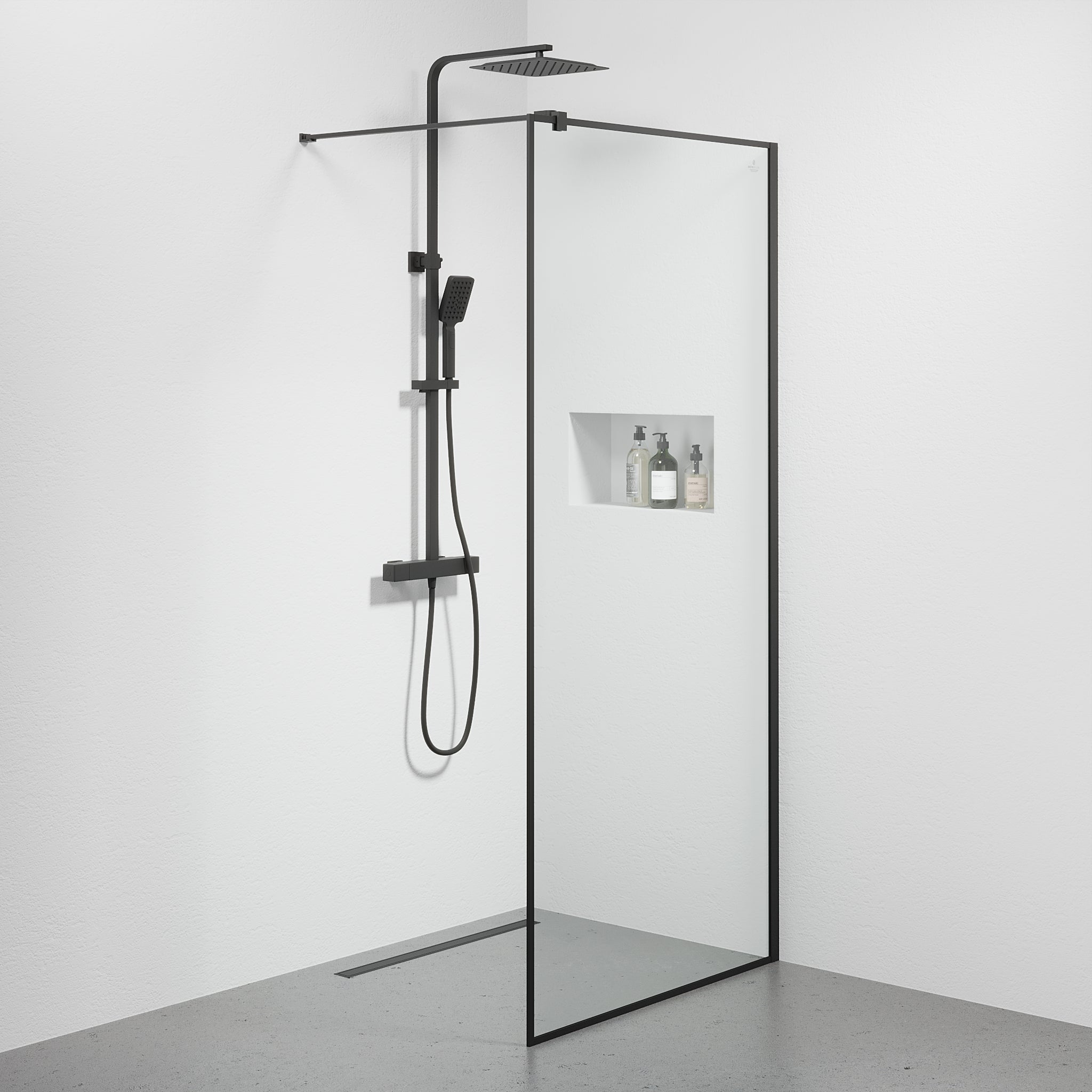 Fast duschvägg med stabiliseringsstag 90x190 cm - 5 mm klarglas - svart profil - Tulsa - Duschväggar - Tulsa, Shower Wall, Black Mat - 90 cm - MASTERSTORE - 8595677180800 - Shower Wall - 42 - 090 - 13 - 02 - 02 - 8595677180800 -