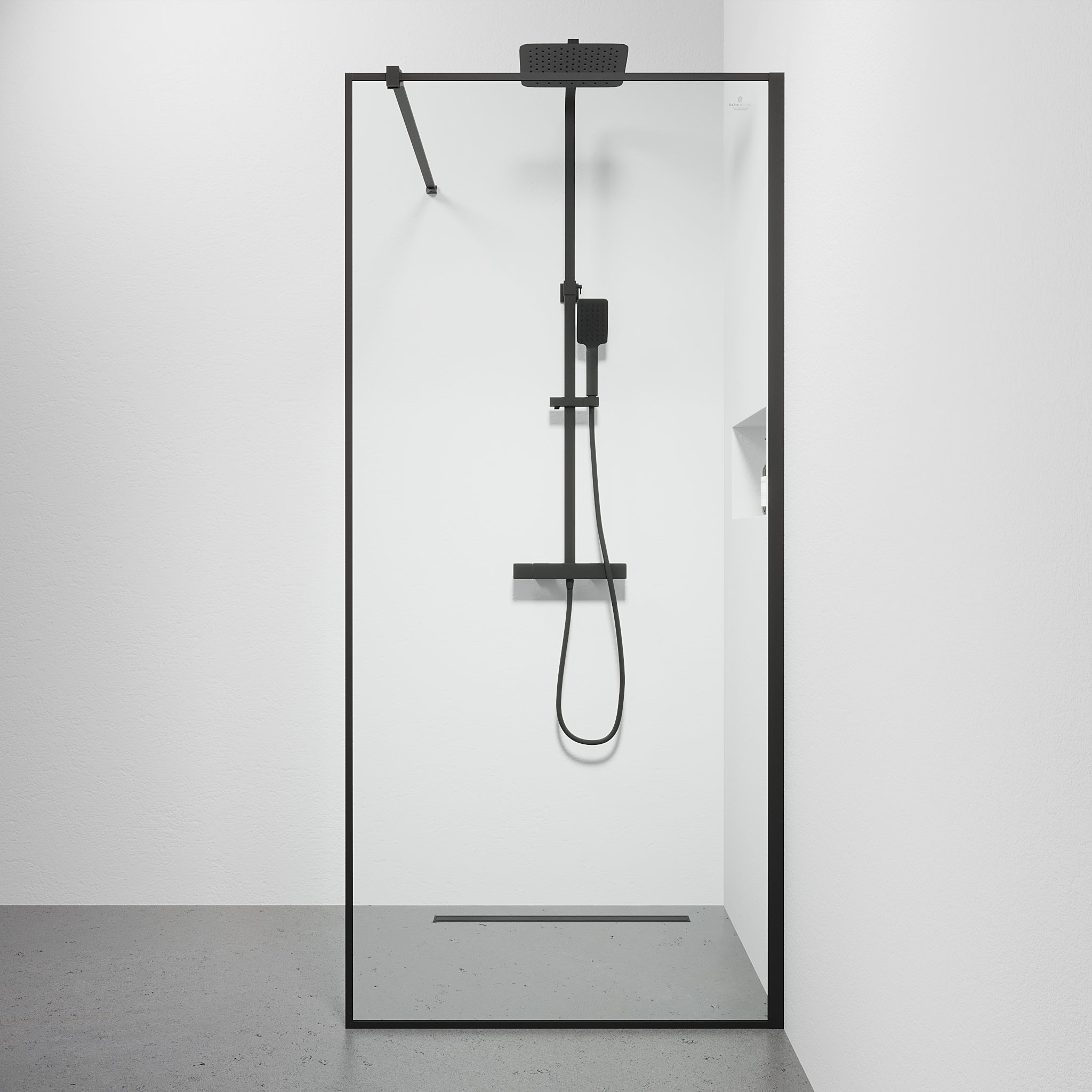 Fast duschvägg med stabiliseringsstag 90x190 cm - 5 mm klarglas - svart profil - Tulsa - Duschväggar - Tulsa, Shower Wall, Black Mat - 90 cm - MASTERSTORE - 8595677180800 - Shower Wall - 42 - 090 - 13 - 02 - 02 - 8595677180800 -