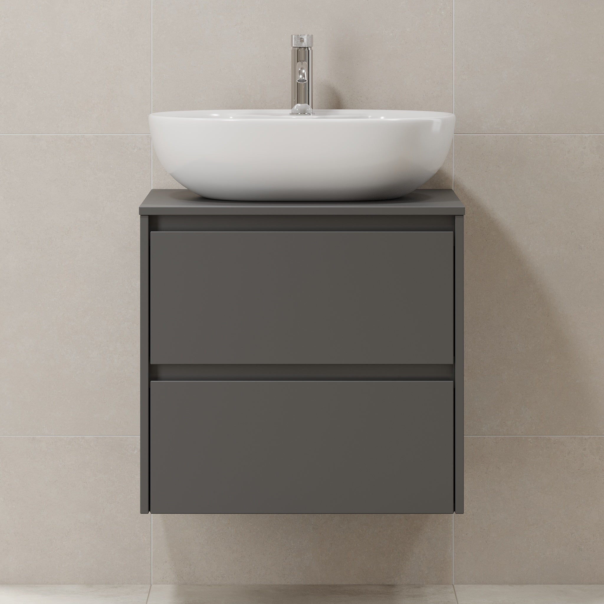 Badrumsmöbel med klassisk integrerad front - 60x46x57 cm - antracitgrå - bänkskiva med vitt porslinstvättställ - Svalbard - Tvättställsskåp - Svalbard, Furniture Set - Code, Grey Anthracite - 60 cm - MASTERSTORE - 8595677183627 - Furniture Set - Code - 83 - 060 - 10 - 43 - 40 - 8595677183627 -