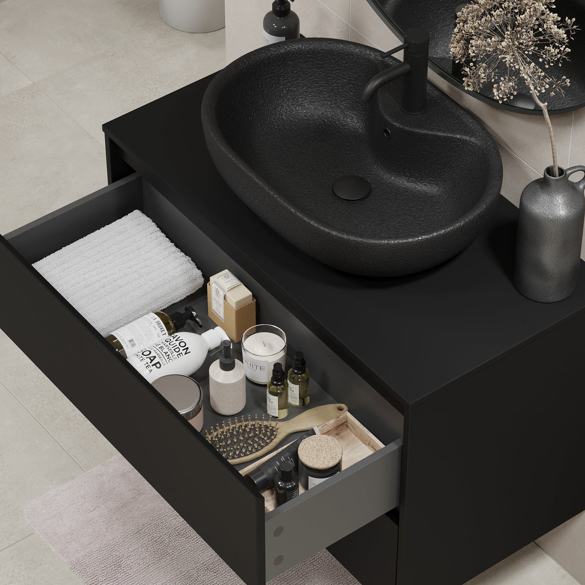 Seiland, Furniture Set - Basin & Cabinet, Black Mat - 90 cm - MASTERSTORE - 8595677183740 - Furniture Set - Code - 83-090-12-02-40 - 8595677183740