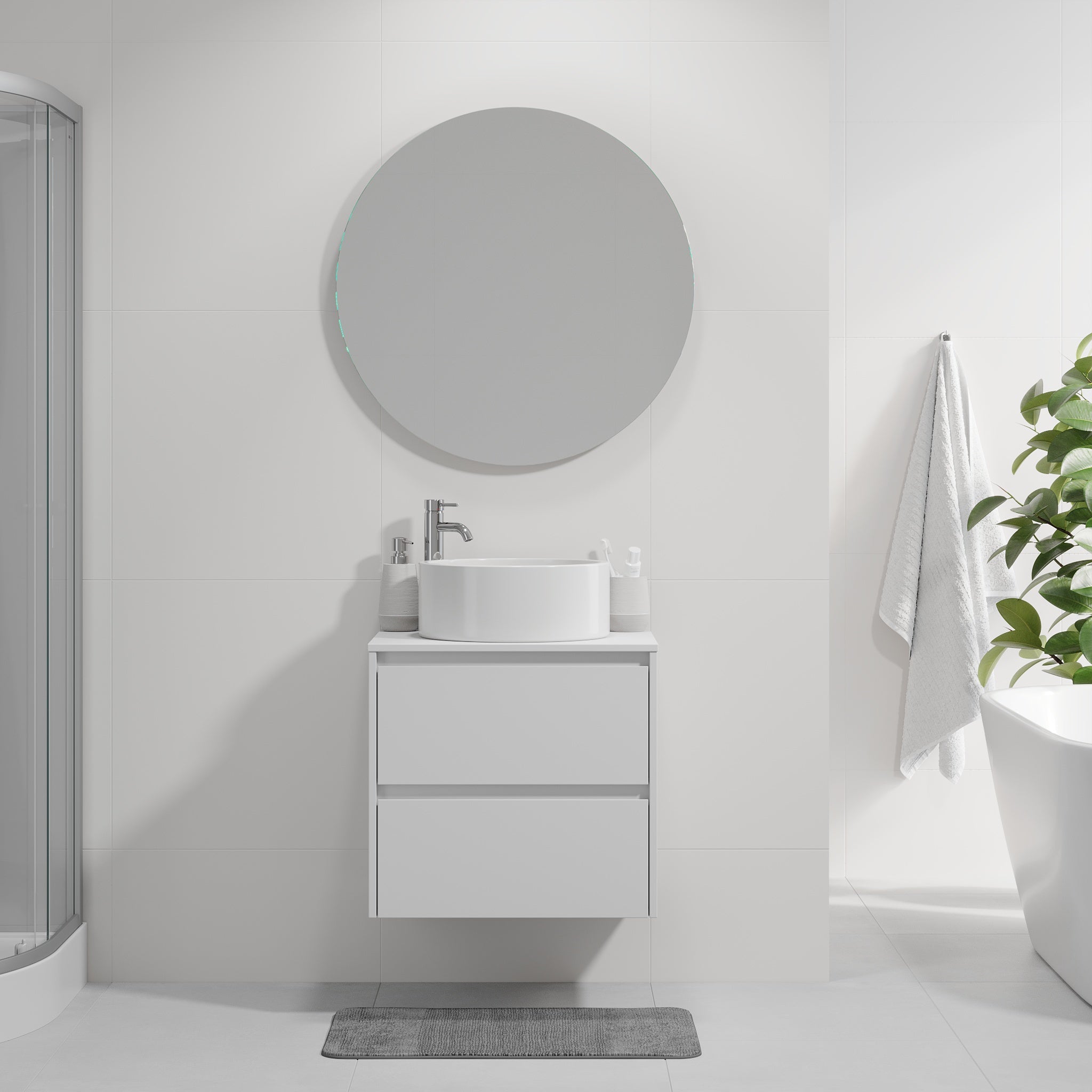 Badrumsmöbel med klassisk integrerad front - 60x46x57 cm - mattvit - bänkskiva med vitt porslinstvättställ - Lofoten - Tvättställsskåp - Lofoten, Furniture Set - Code, White Mat - 60 cm - MASTERSTORE - 8595677183863 - Furniture Set - Code - 83 - 060 - 42 - 01 - 40 - 8595677183863 -