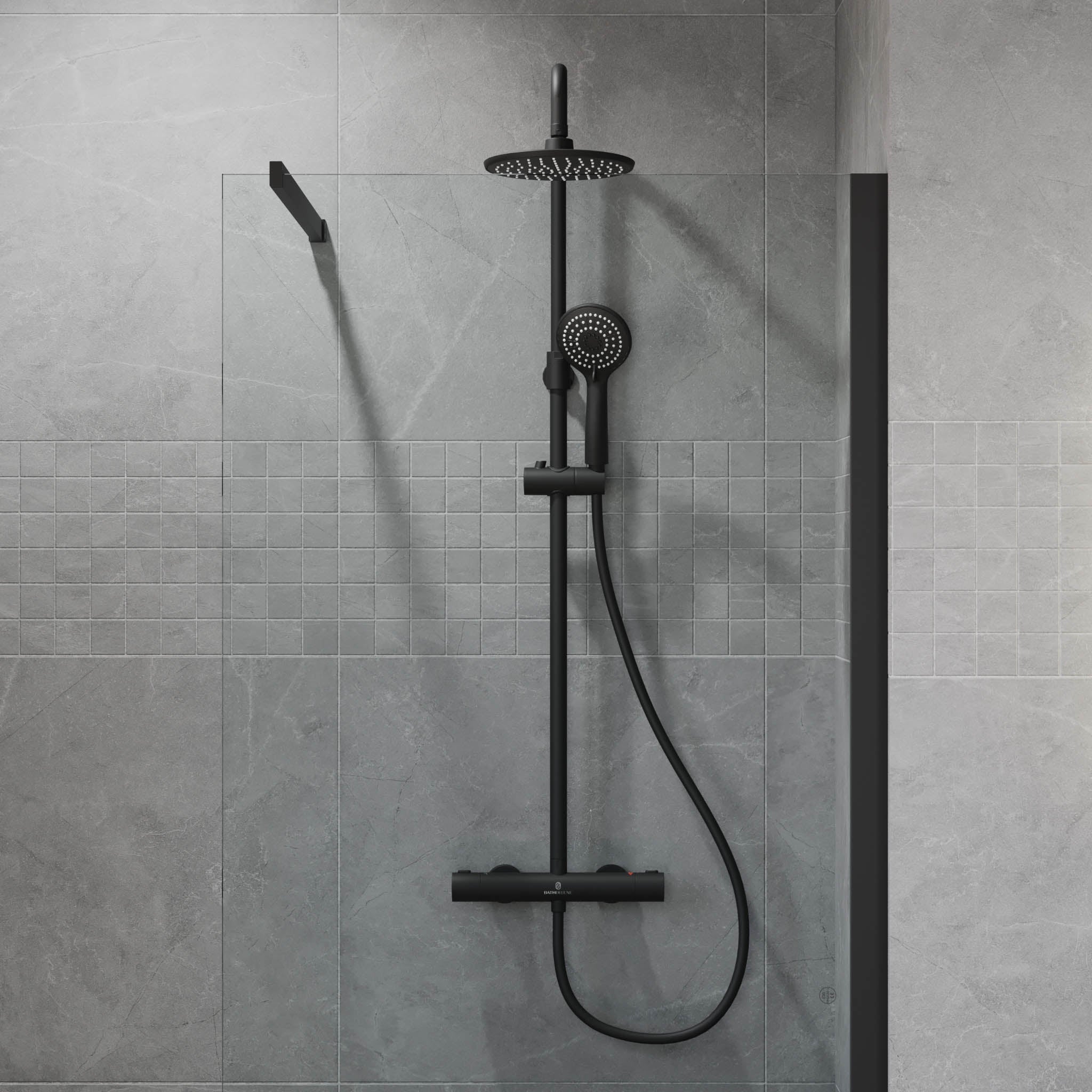 Takduschset med termostatblandare 160 mm C/C - Ø200 mm takdusch, handdusch - mattsvart - Holly - Takduschset - Holly, Shower Tube Set, Chrome - MASTERSTORE - 8595677189483 - Shower Tube Set - 31 - 150 - 17 - 60 - 02 - 8595677189483 -