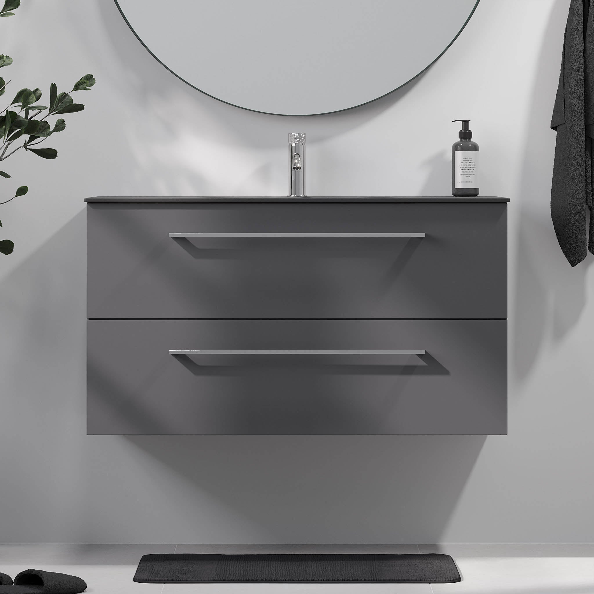 Horten, Furniture Set - Basin & Cabinet, Grey Anthracite - 80 cm - MASTERSTORE - 8595677190892 - Furniture Set - Code - 75-080-60-43-40 - 8595677190892