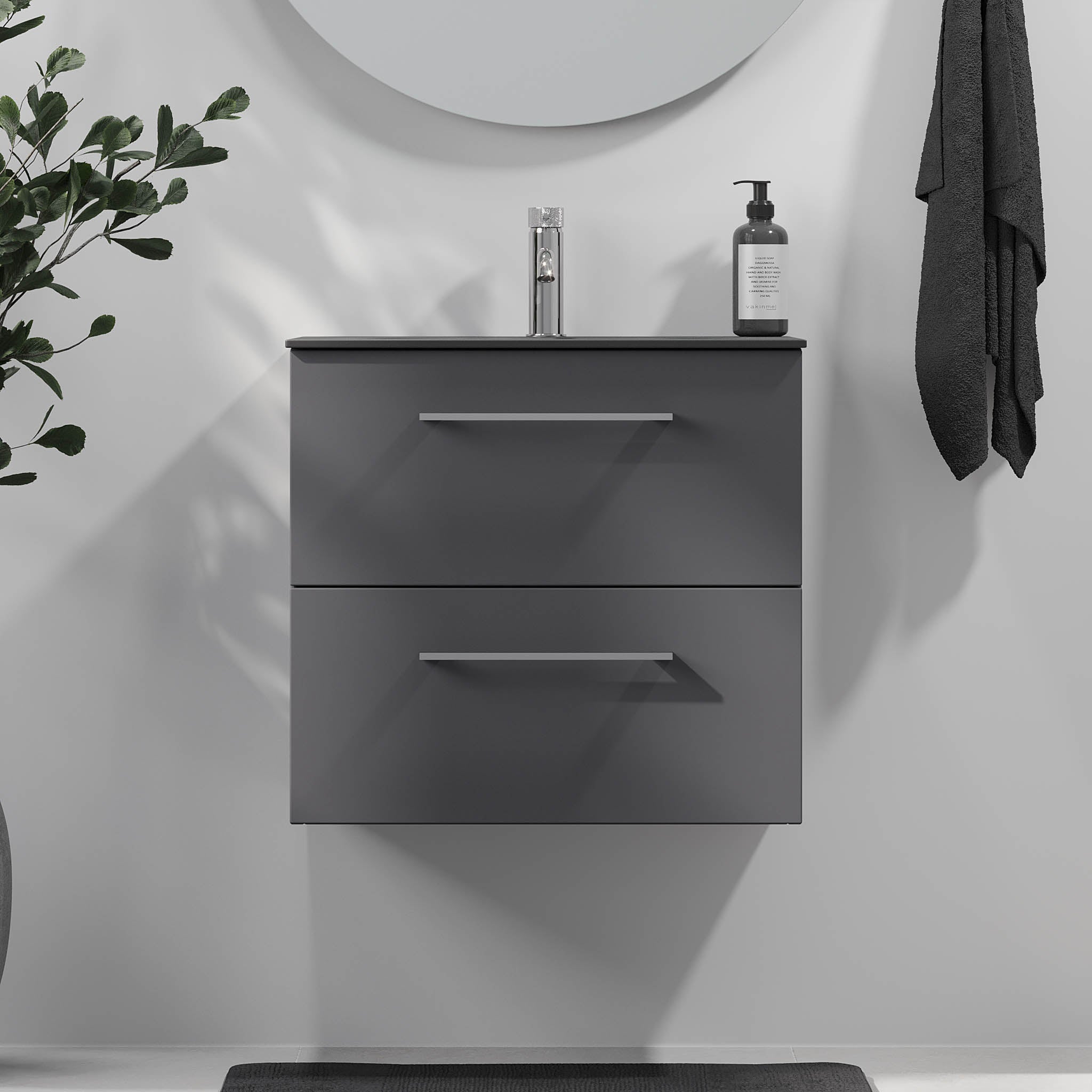 Horten, Furniture Set - Basin & Cabinet, Grey Anthracite - 80 cm - MASTERSTORE - 8595677190892 - Furniture Set - Code - 75-080-60-43-40 - 8595677190892
