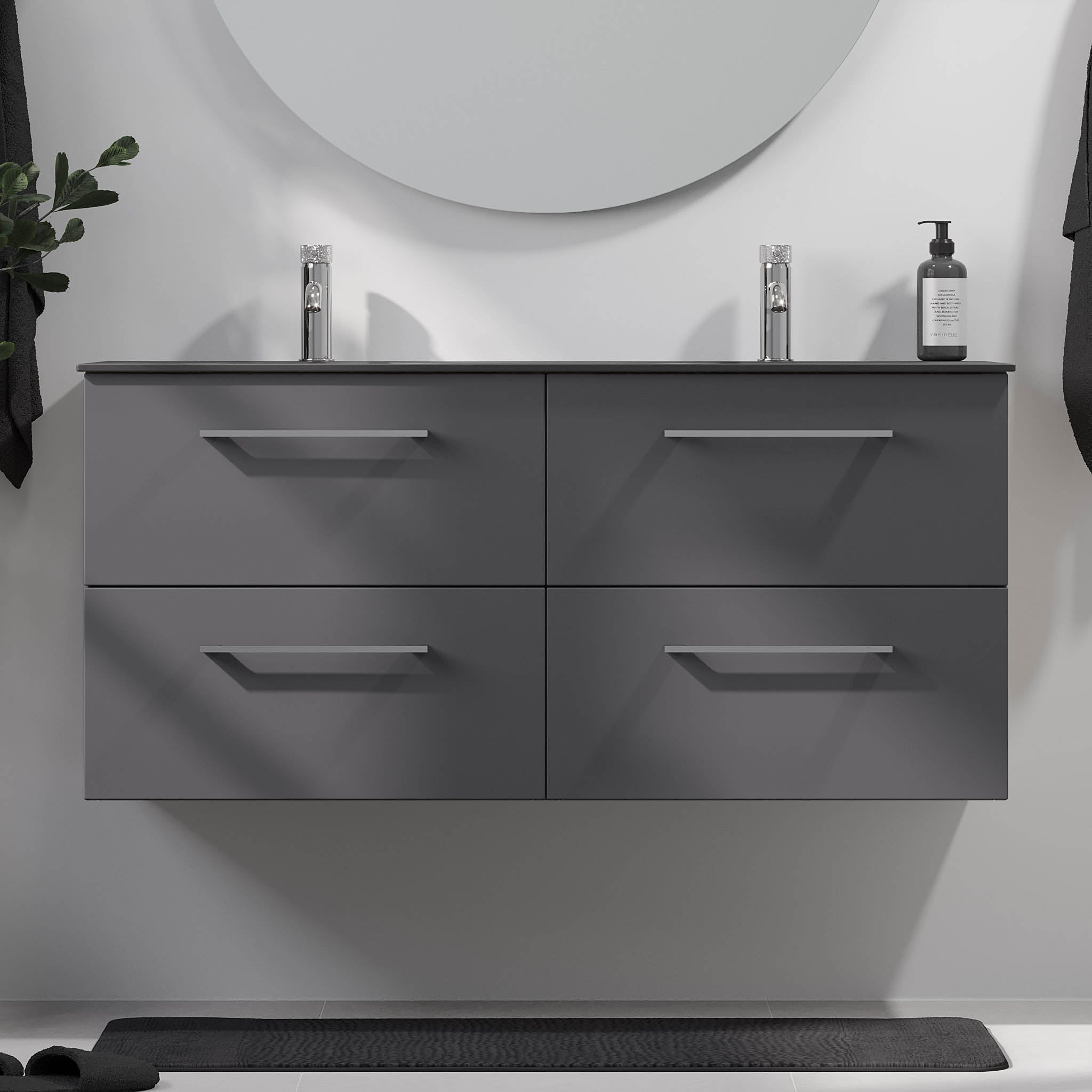 Horten, Furniture Set - Basin & Cabinet, Grey Anthracite - 80 cm - MASTERSTORE - 8595677190892 - Furniture Set - Code - 75-080-60-43-40 - 8595677190892