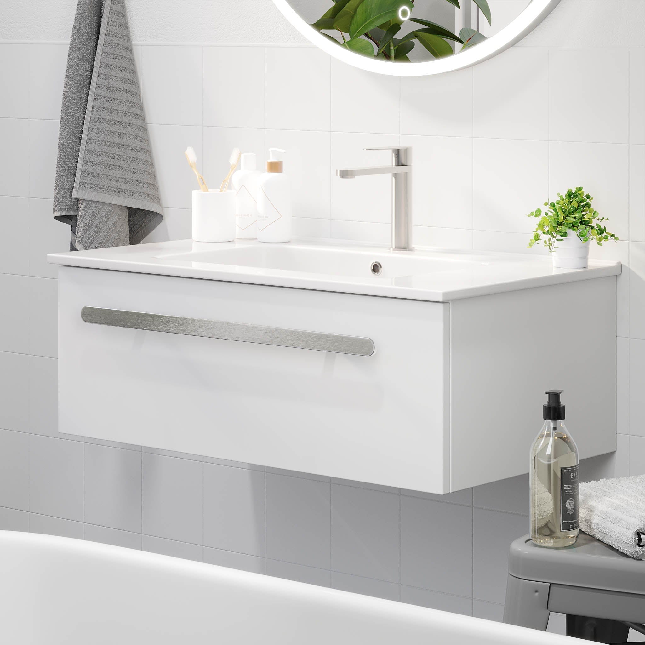 Colina, Furniture Set - Basin & Cabinet, White Mat - 80 cm - MASTERSTORE - 8595677192889 - Furniture Set - Code - 85-080-50-01-40 - 8595677192889
